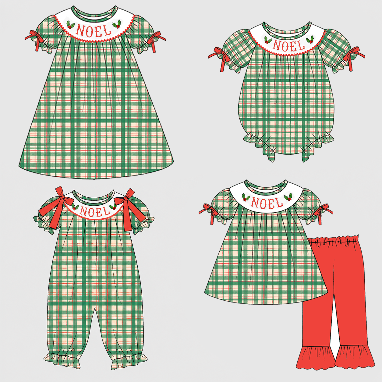 (Weekly Pre-Order)Siblings Christmas Embroidery Smocked Dress,Set&Romper(Ends Wednesday)