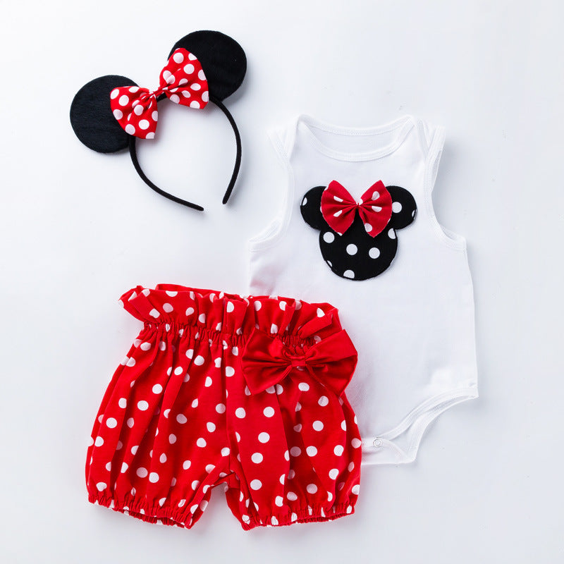 (In Production)Toddler Girls Spring&Summer Cartoon Applique Bloomer Set