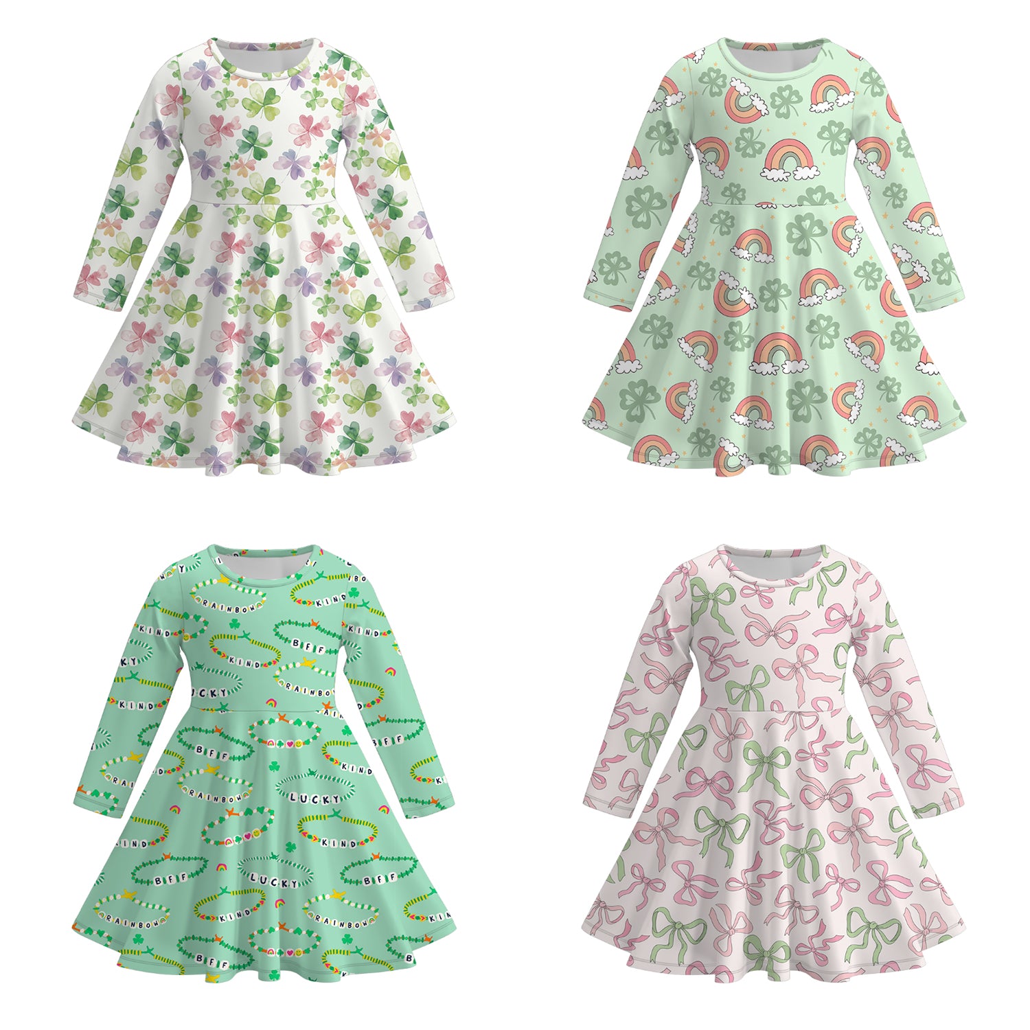 (Pre Order)Girls St.Patrick's Day Shamrock Print Dress