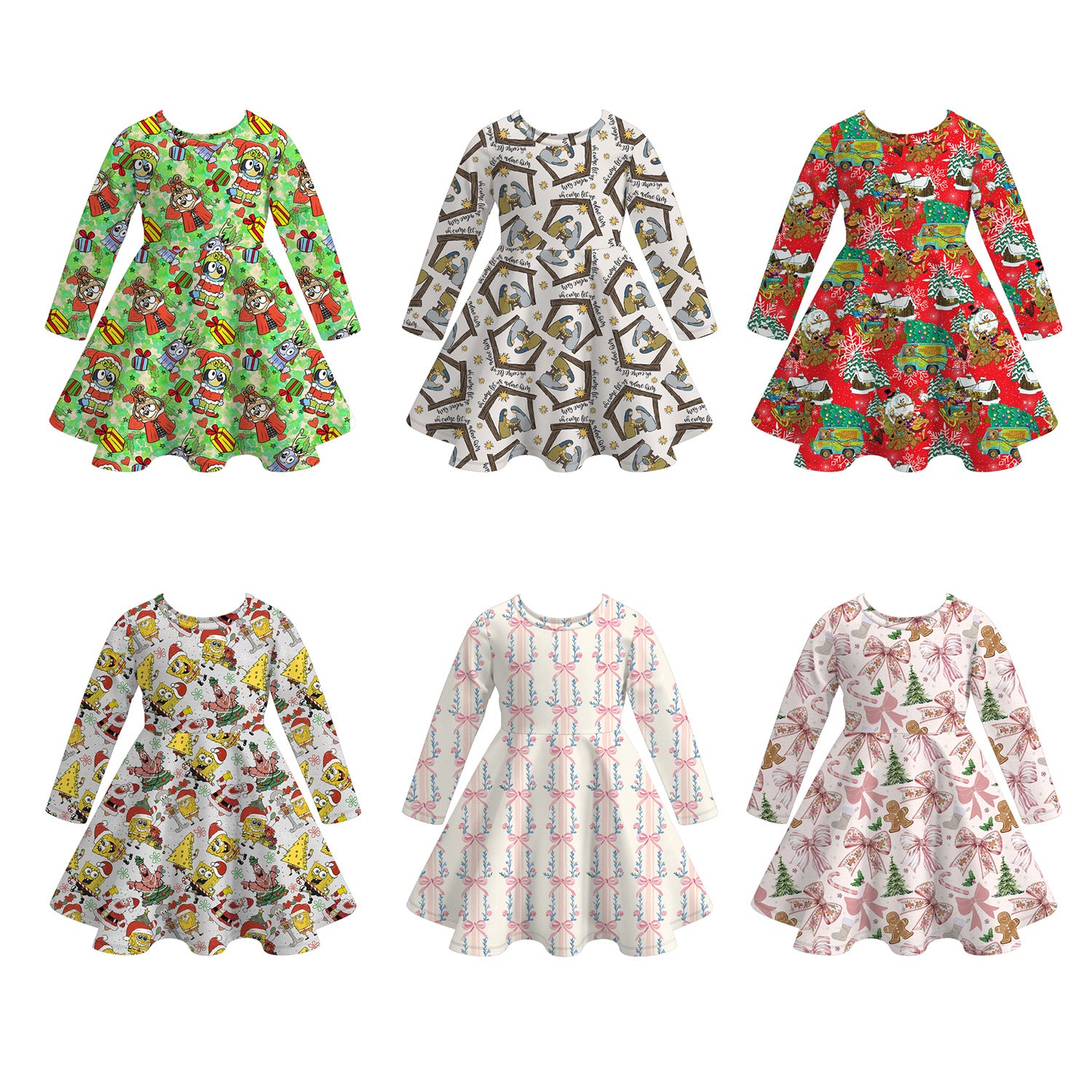 (Pre Order)Girls Christmas Cartoon Print Dress