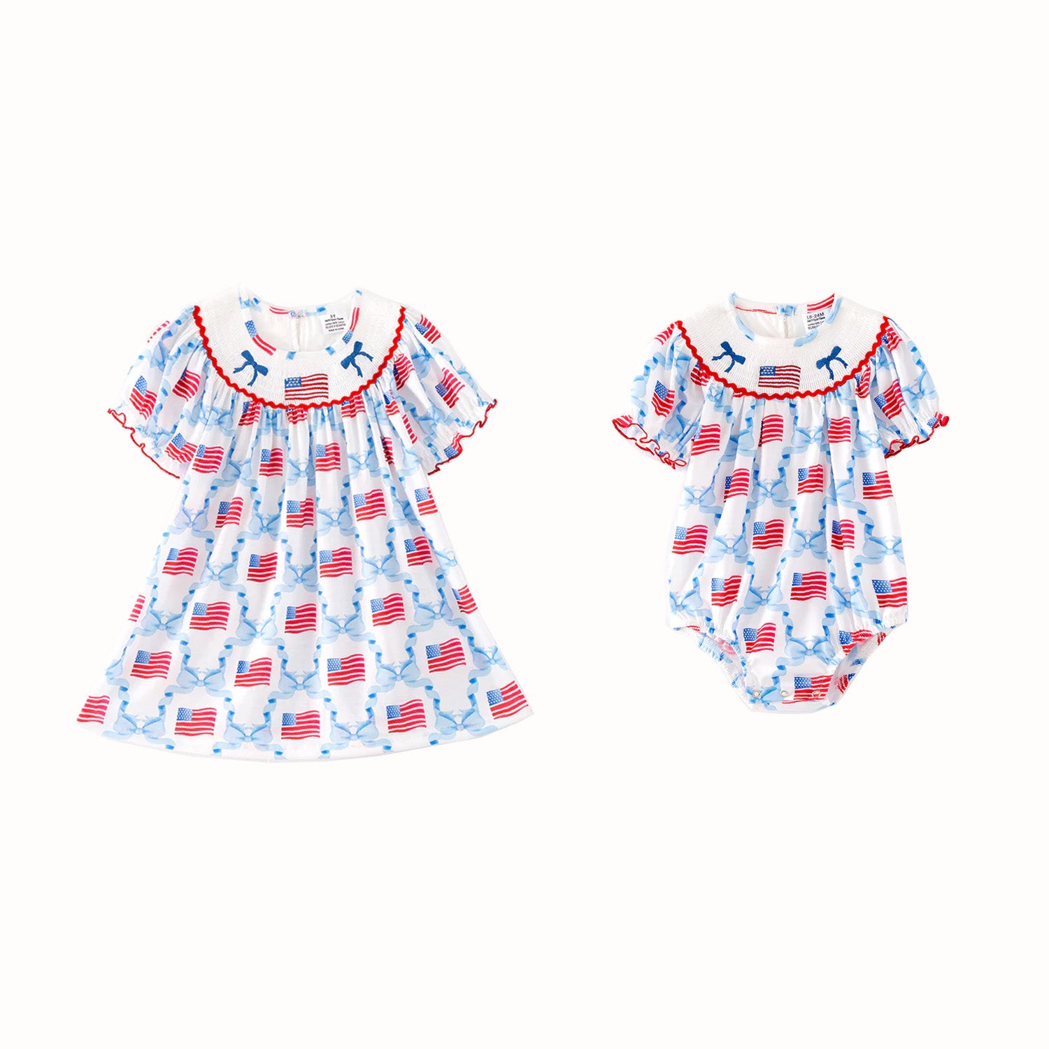 (Pre Order,Prepack Zone)Family Patriotic Embroidery Dress&Romper(Mix Size)