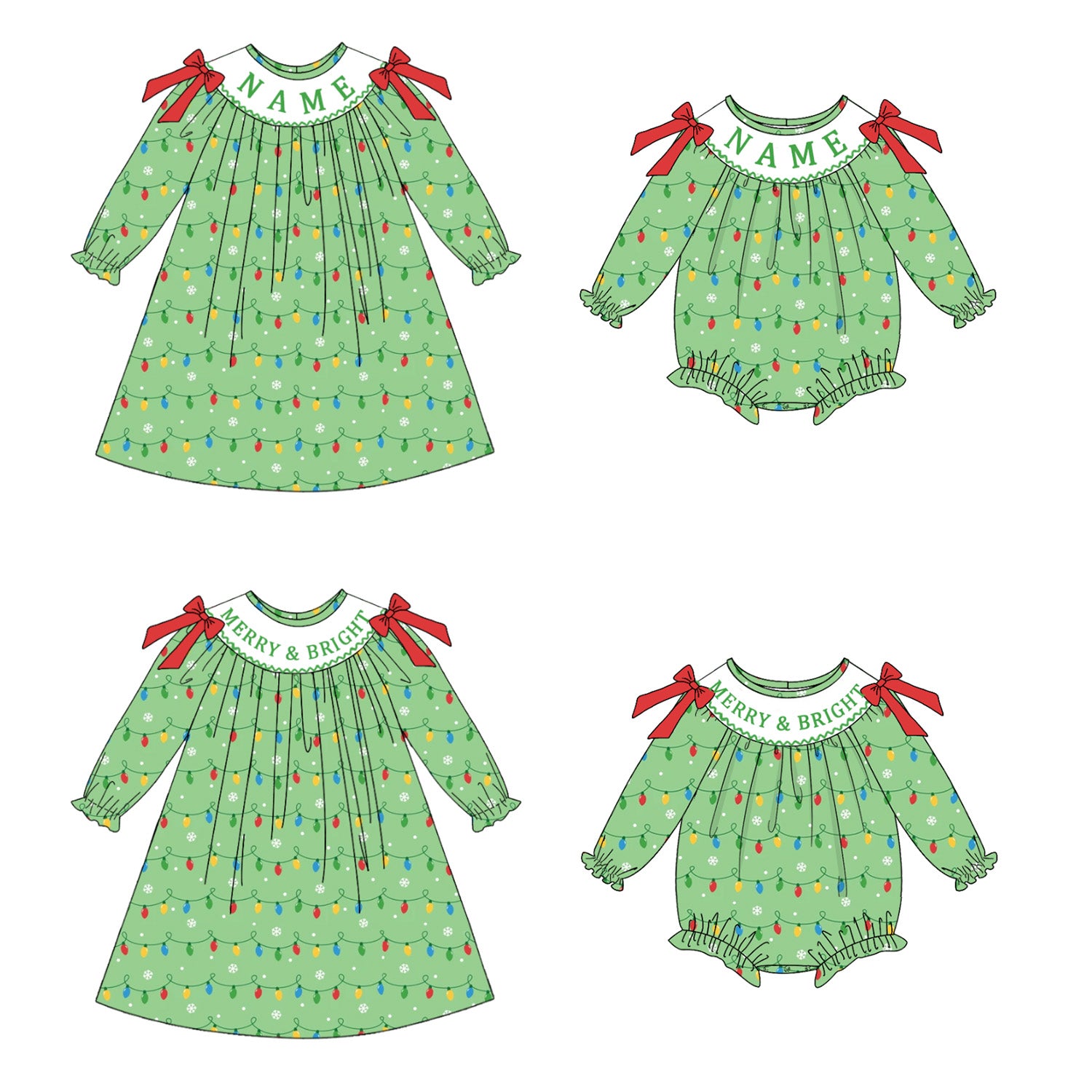 (Pre Order)Sisters Christmas Embroidery Smocked Dress&Romper