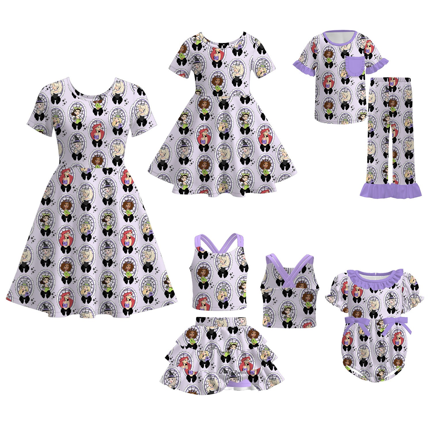 (Pre Order)Family Halloween Cartoon Print Dress,Set,Pajamas&Romper