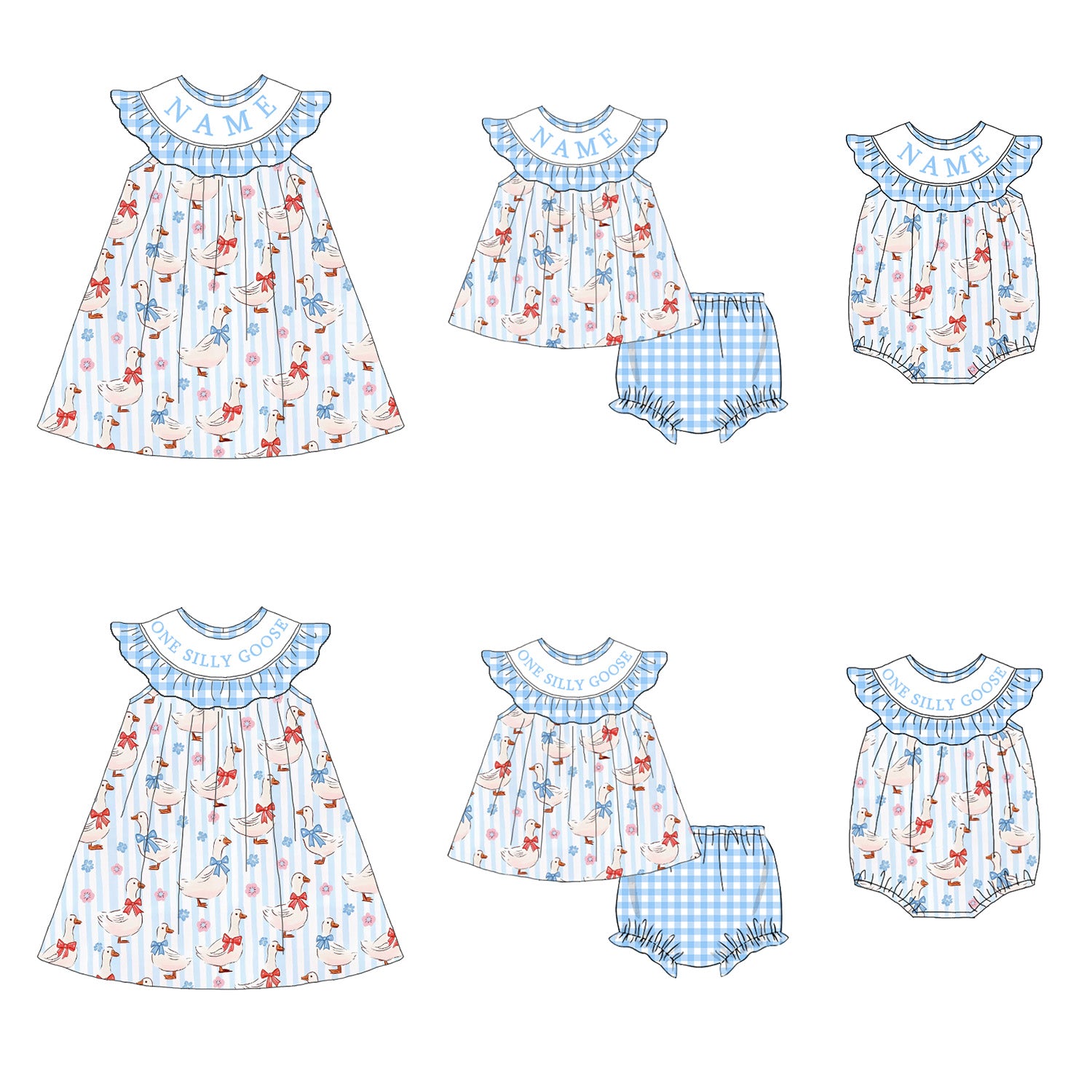 (Pre Order)Sisters Spring and Summer Silly Goose Embroidery Smocked Dress&Romper