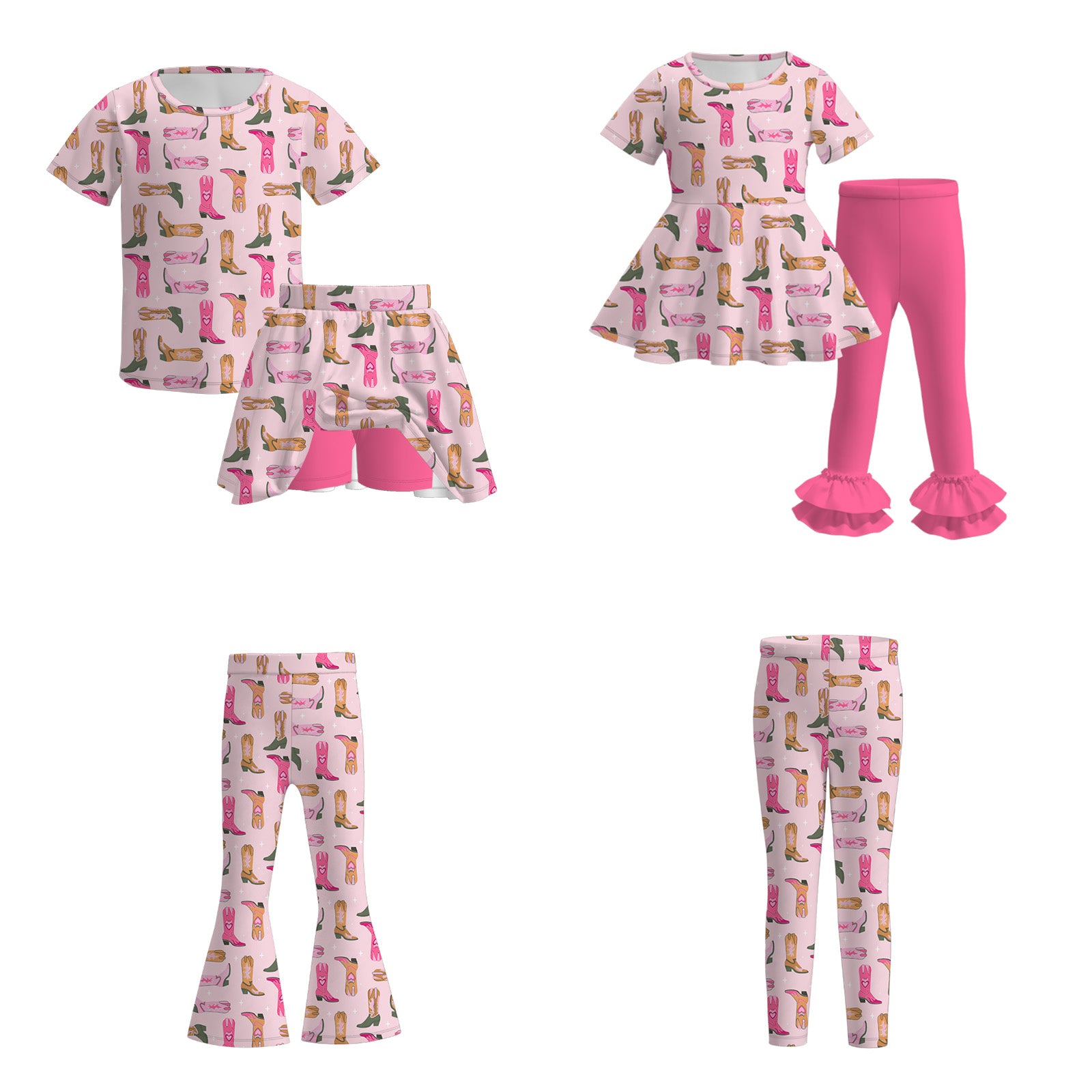 (Pre Order)Girls Summer Boots Print Set&Pants