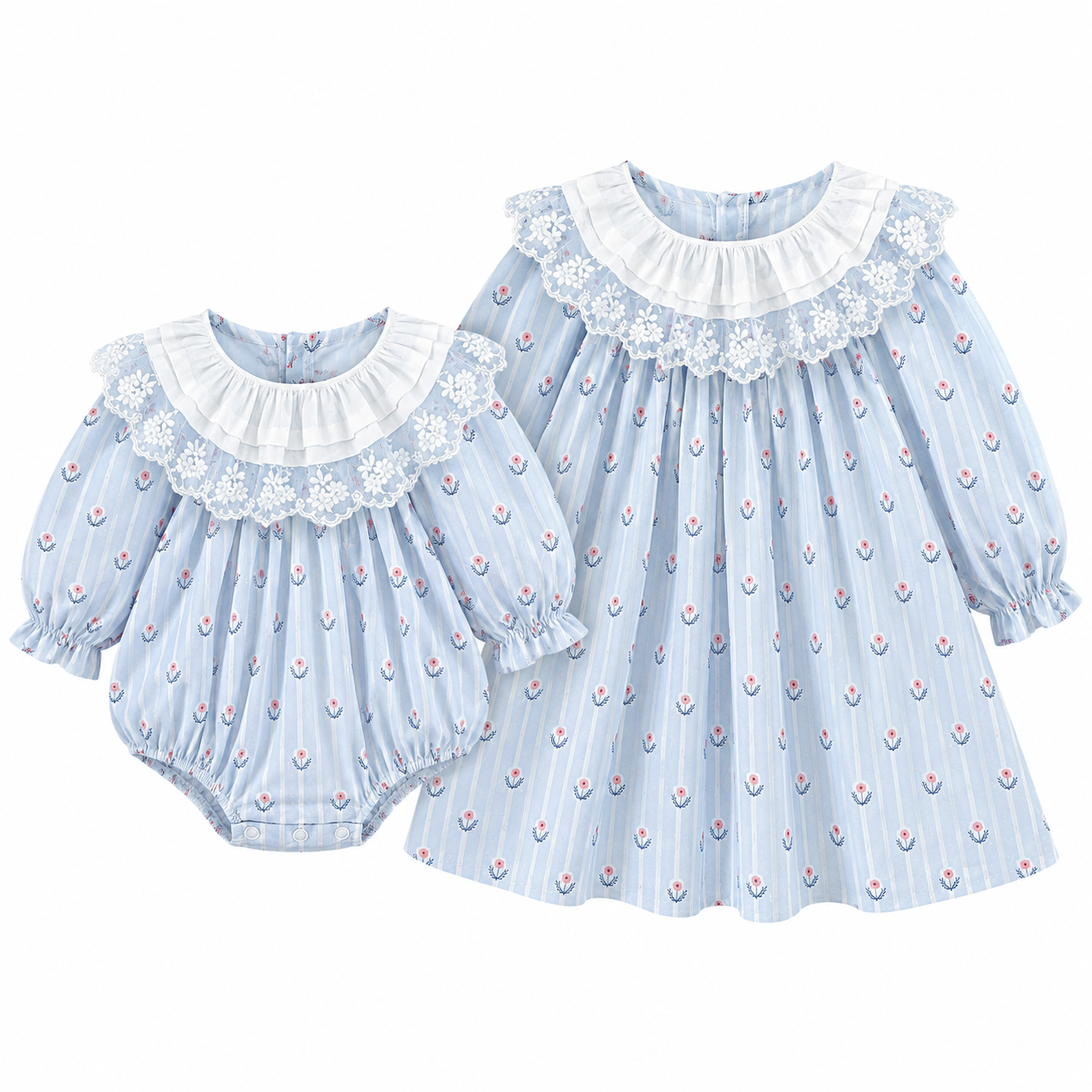 (Pre Order 2 Weeks)Sisters Fall Floral Lace Collar Dress&Romper