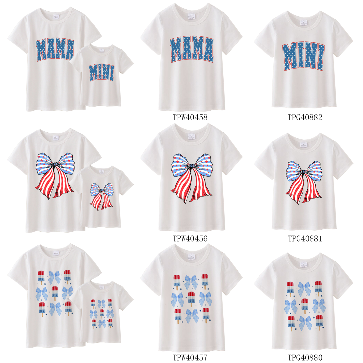 (Pre Order)Patriotic Mommy and Me Short Sleeves Cotton T-Shirts