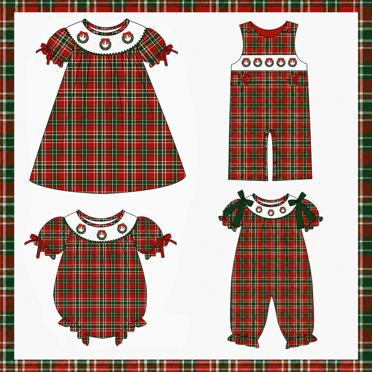 (Weekly Pre-Order)Siblings Christmas Embroidery Smocked Dress&Romper(Ends Wednesday)