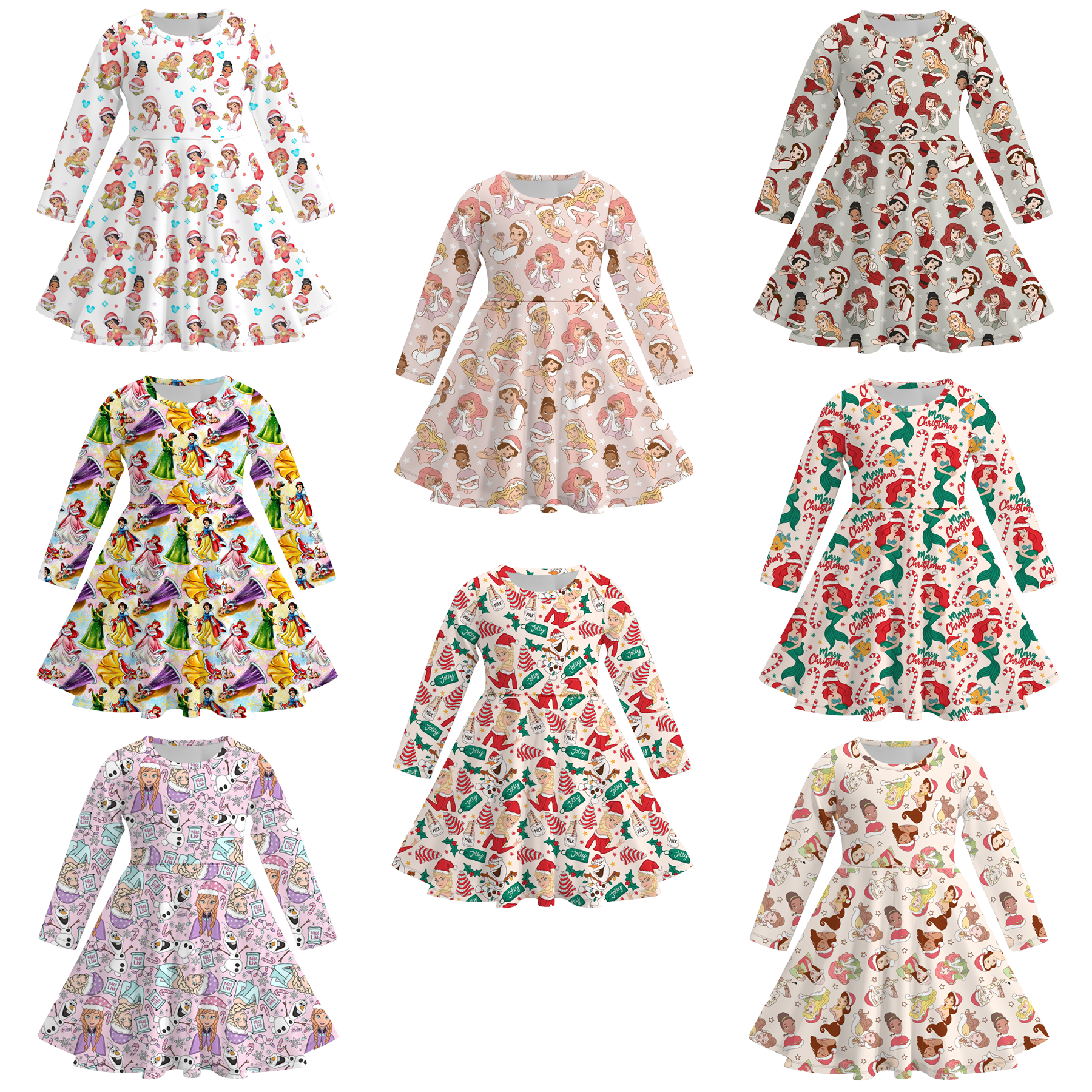 (Pre Order)Girls Christmas Princess Print Milk Silk Dress