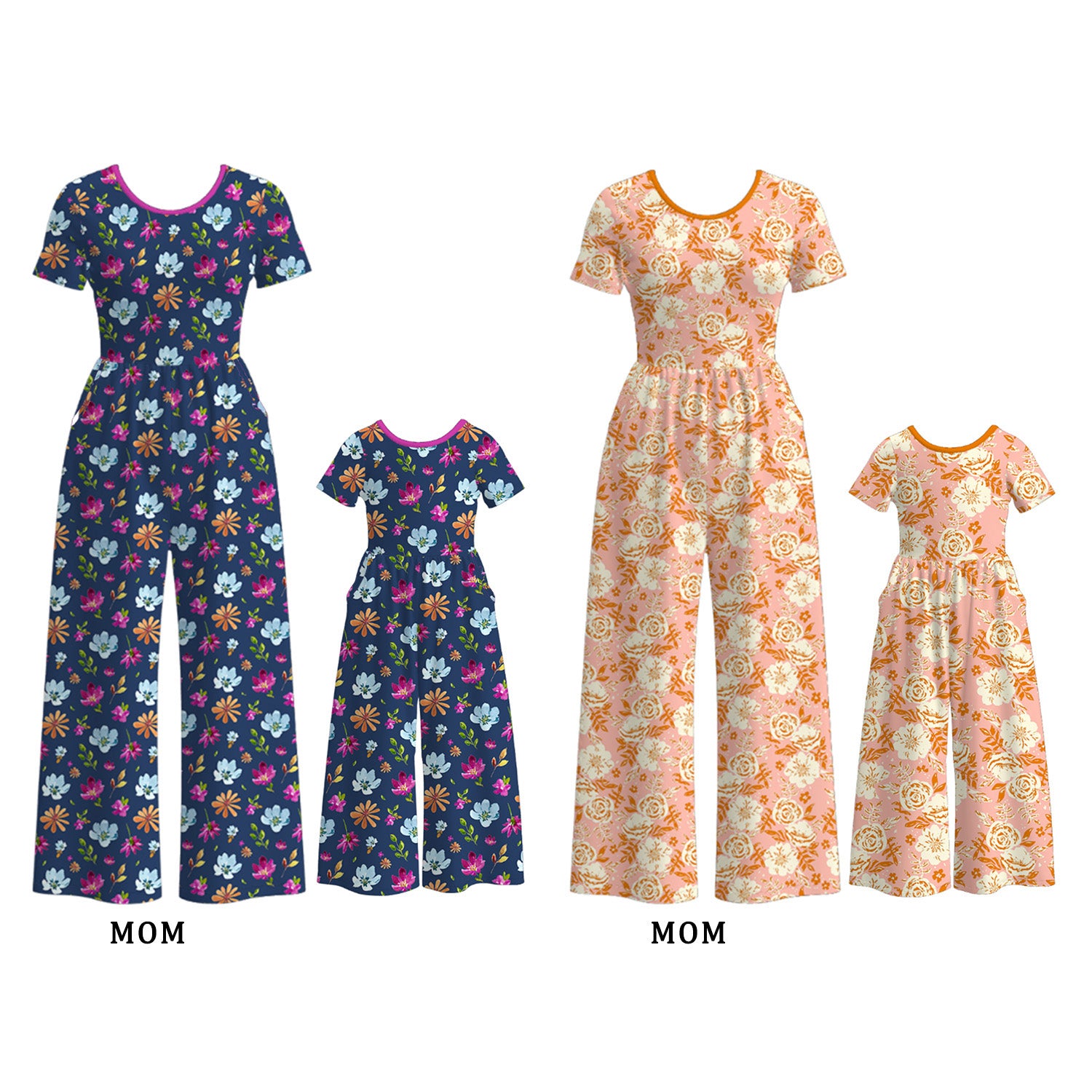 (Pre Order)Mommy&Me Fall Floral Print Jumpsuit with Pockets
