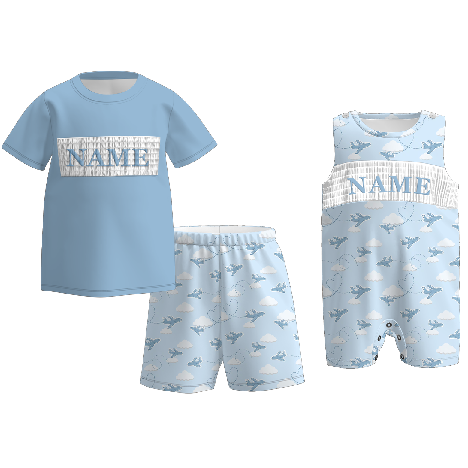 (Pre Order)Brothers Spring Plane Embroidery Smocked Set&Romper