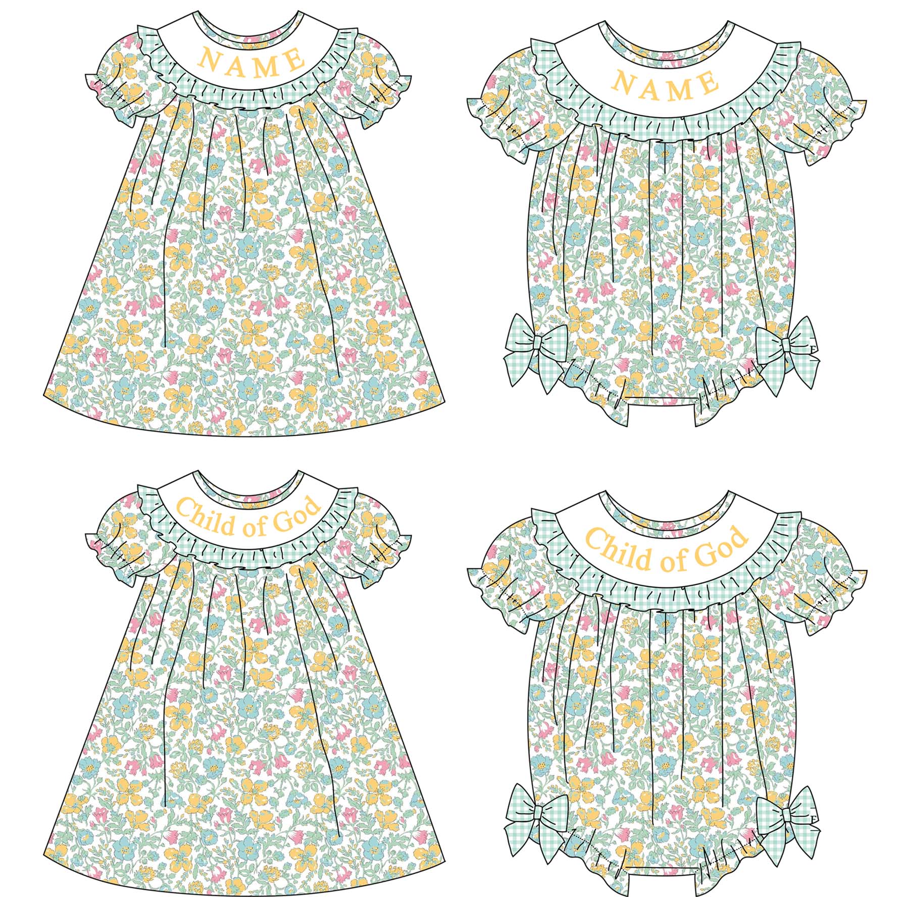 (Pre Order)Sisters Summer Child of God Embroidery Smocked Dress&Romper-Customized Name