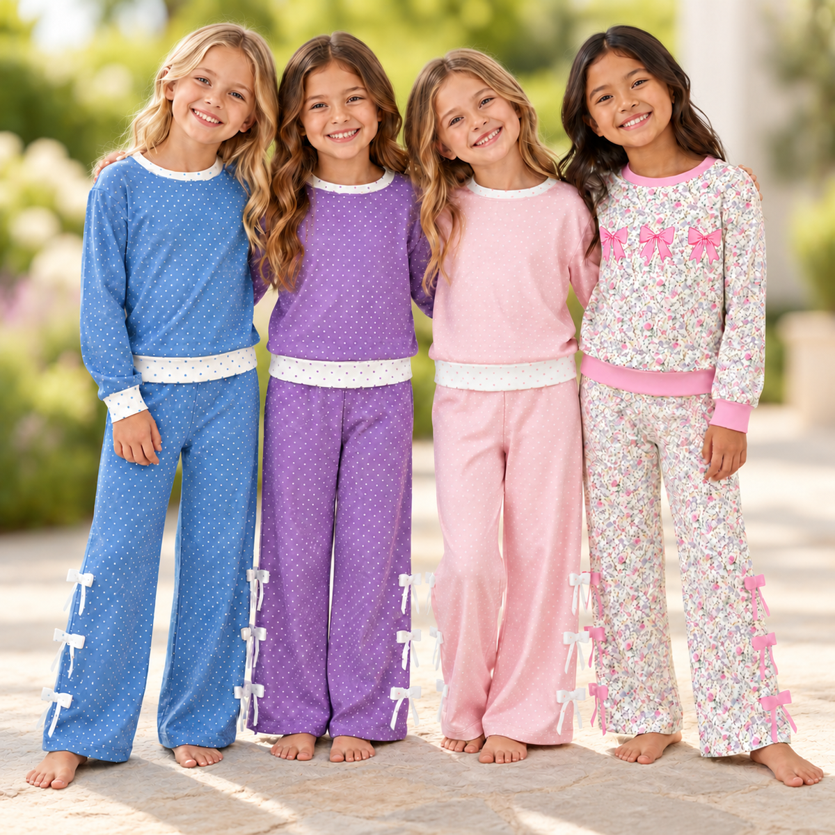 (Weekly Pre-Order)Girls Dot&Bow Print Outfit Set(Ends 10.28)