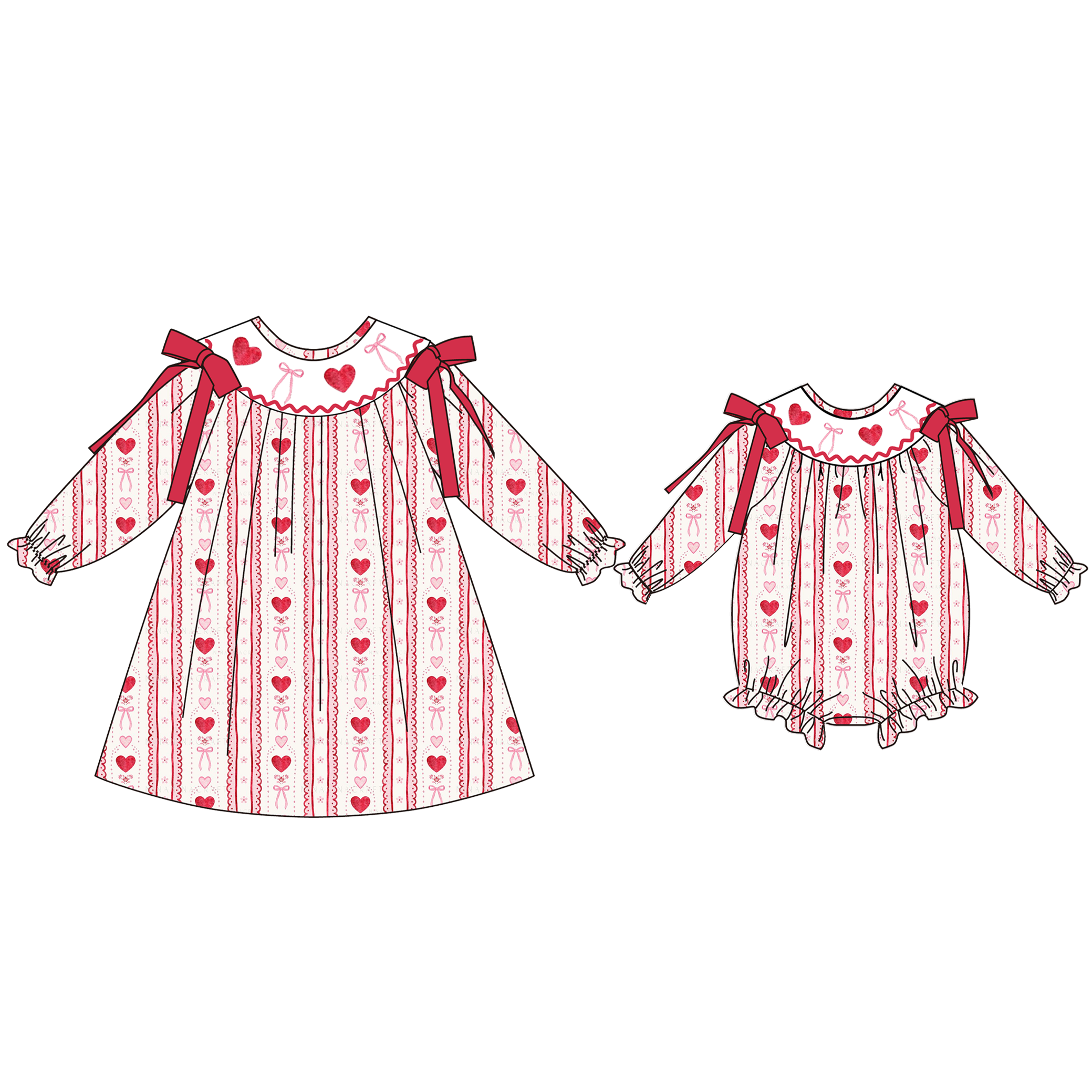 (Pre Order)Sisters Valentine's Day Embroidery Smocked Dress&Romper