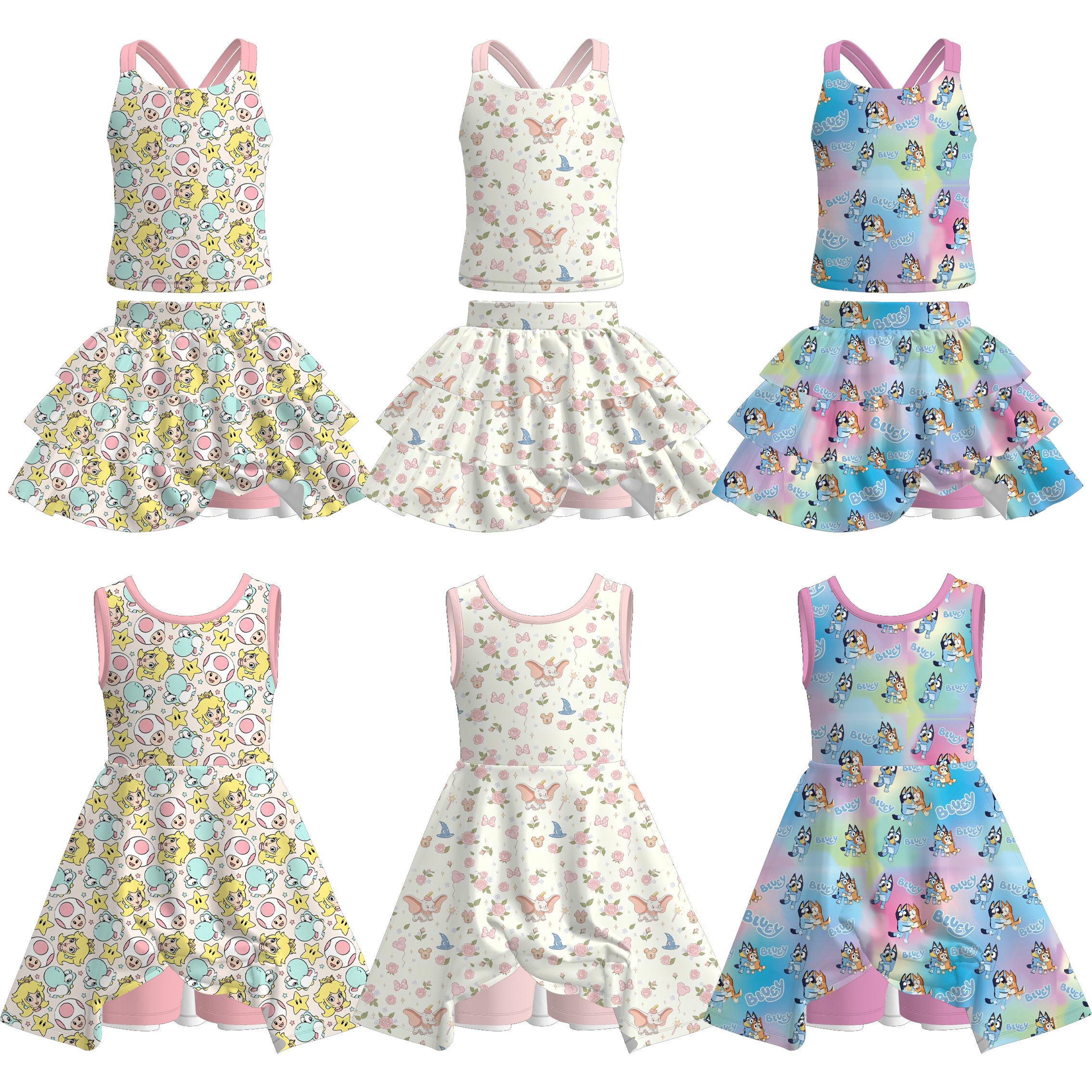 (Pre Order+Prepack Zone)Girls Cartoon Print Skort Dress,Set(Mix Size)
