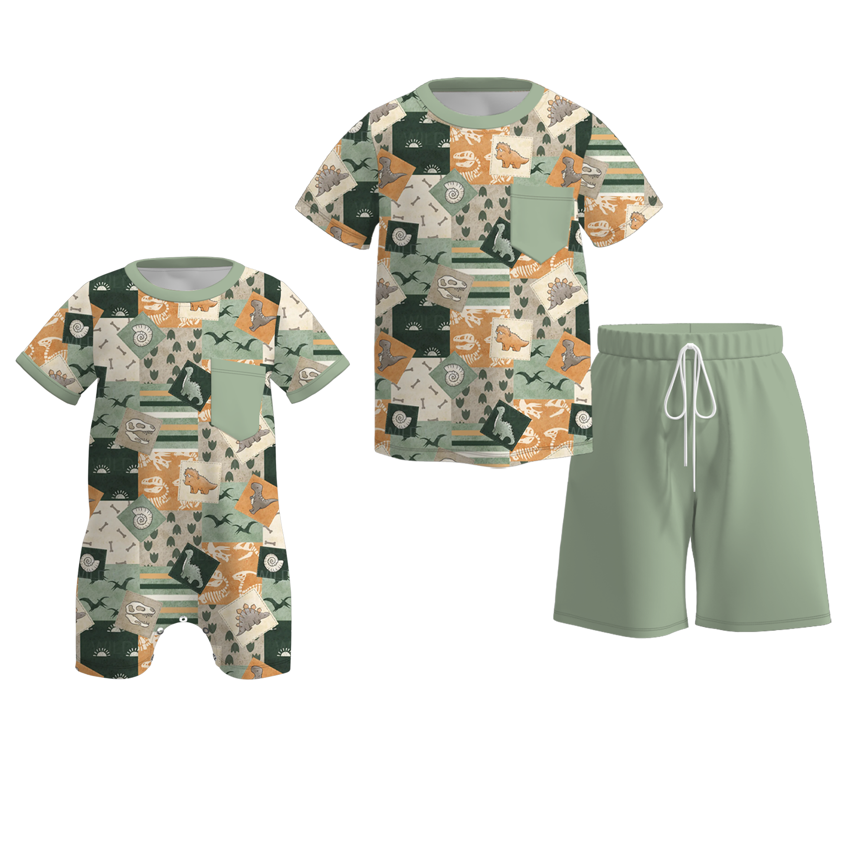 (Pre Order)Brothers Spring and Summer Dino Print Set&Romper