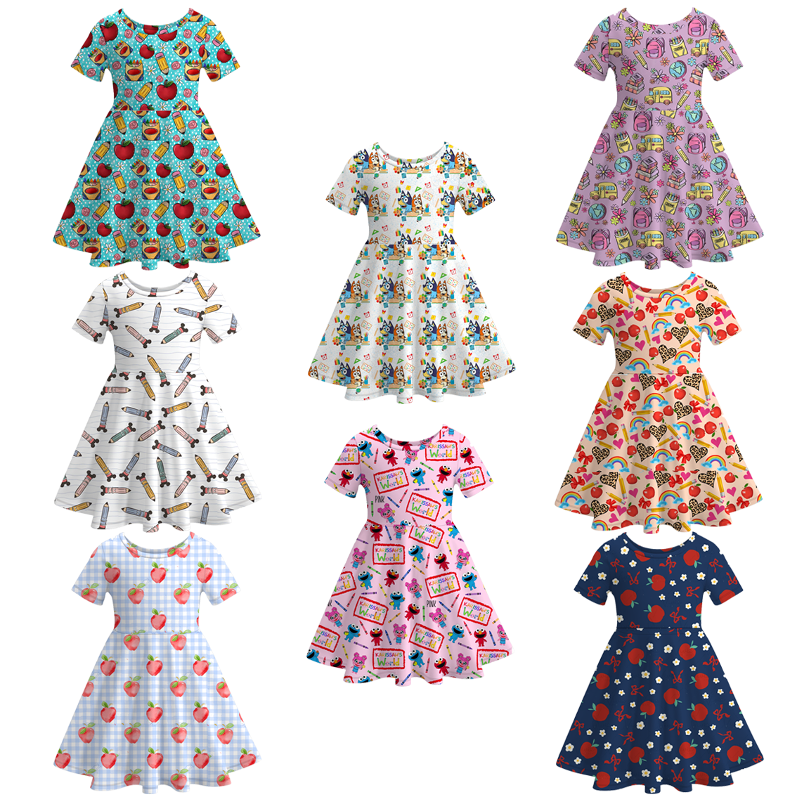 (Pre Order)Girls Back To School Print Dress