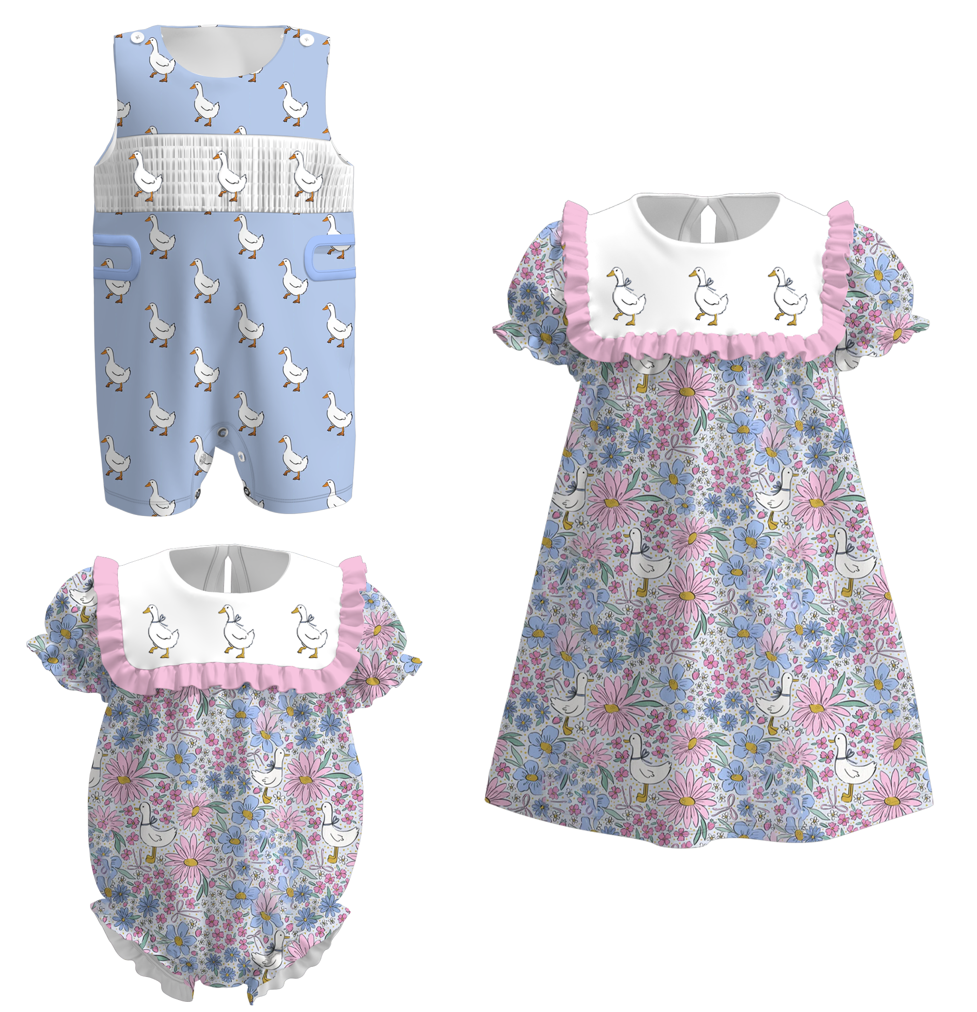 (Pre Order)Siblings Spring Goose Embroidery Dress&Romper