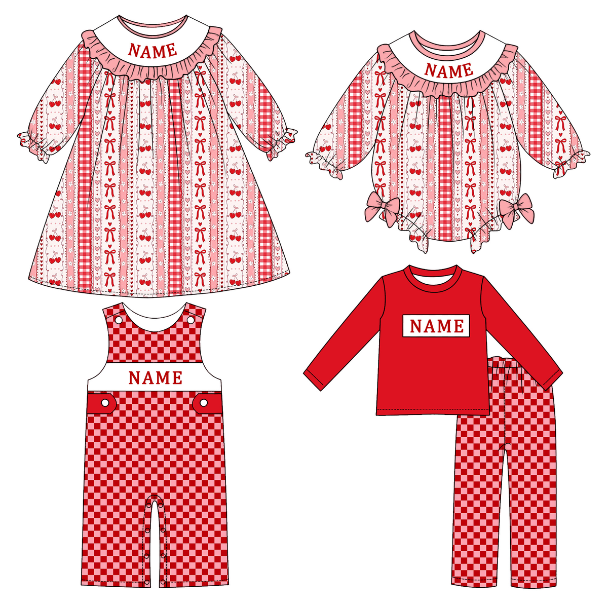 (Pre Order)Siblings Valentine's Day Embroidery Smocked Dress,Set&Romper