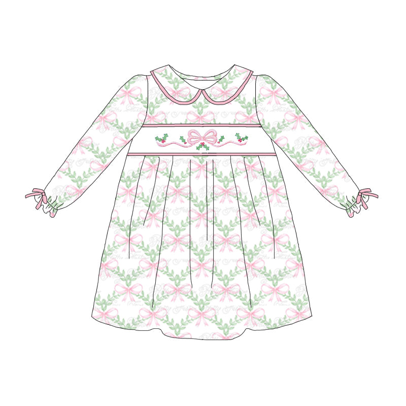 (Pre Order)Fall Girls Bow Embroidery Dress