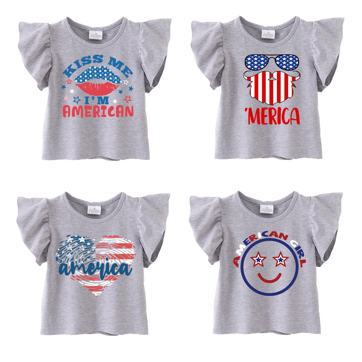 (Pre Order)Patriotic Print Grey Cotton Essential Top