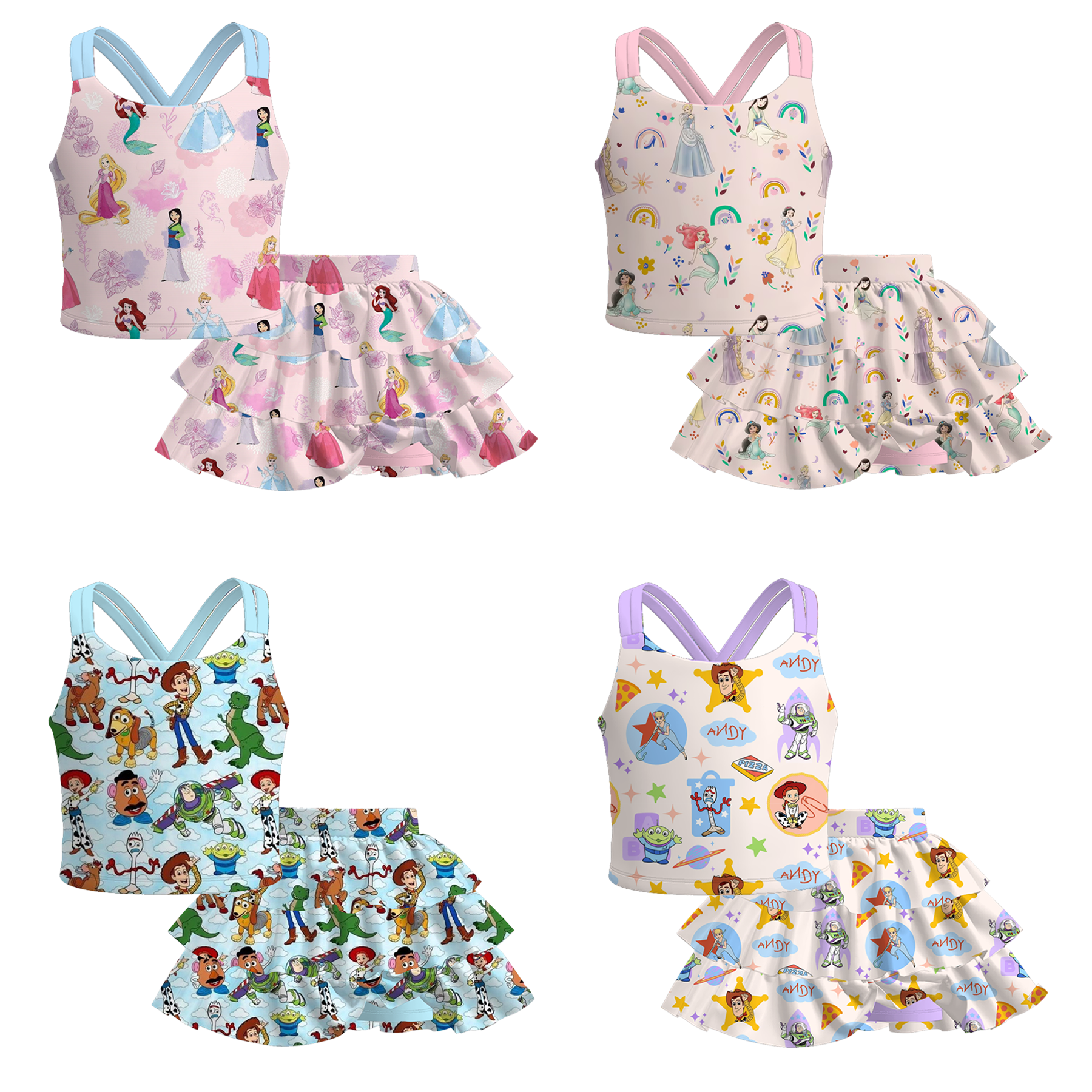 (Pre Order)Girls Spring and Summer Princess&Cartoon Print Skort Set