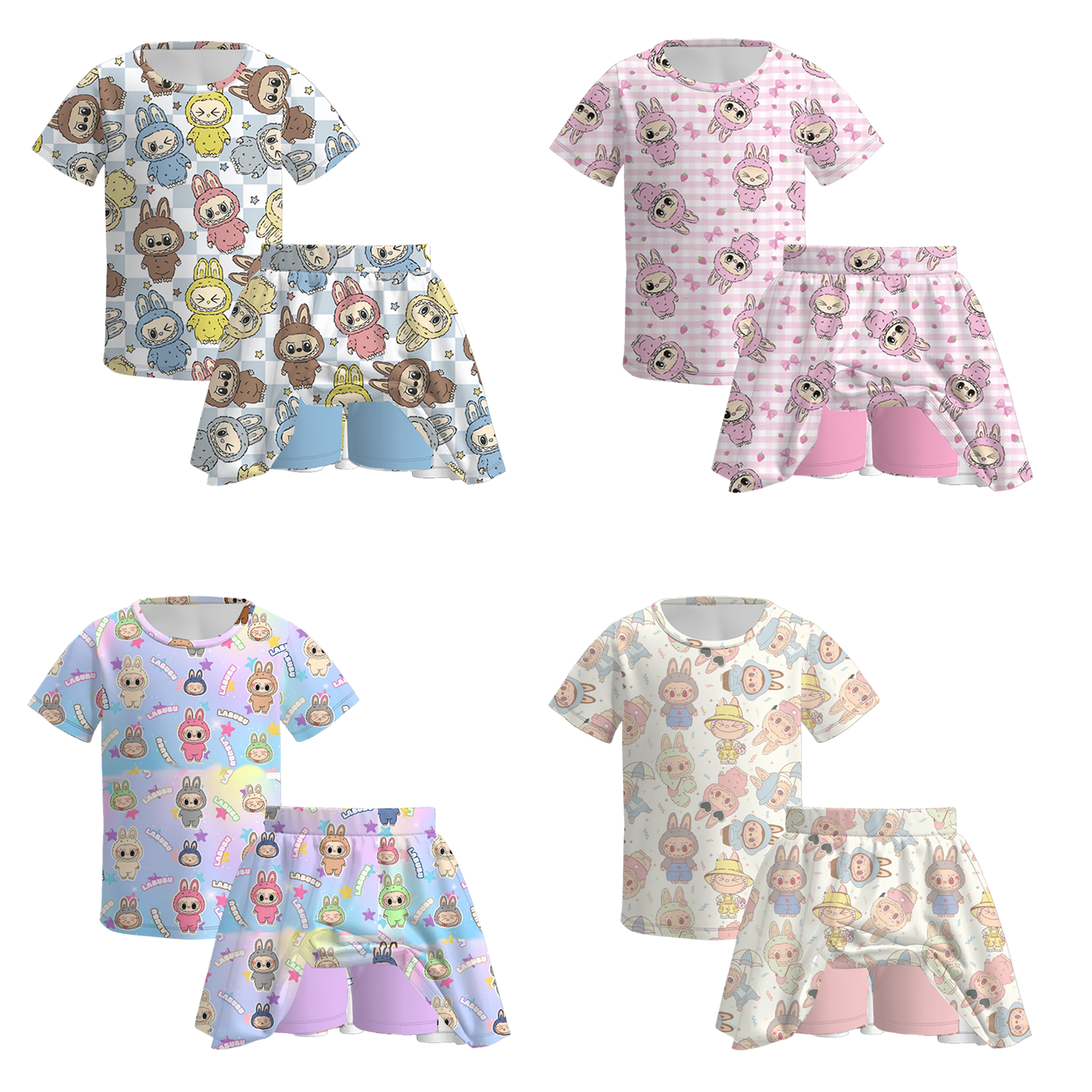 (Pre Order)Girls Summer Cartoon Print Skort Set