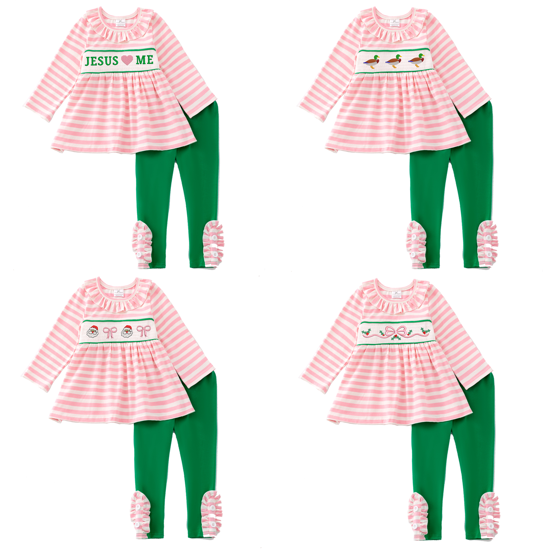 (Pre Order)Girls Christmas Embroidery Smocked Outfit Set