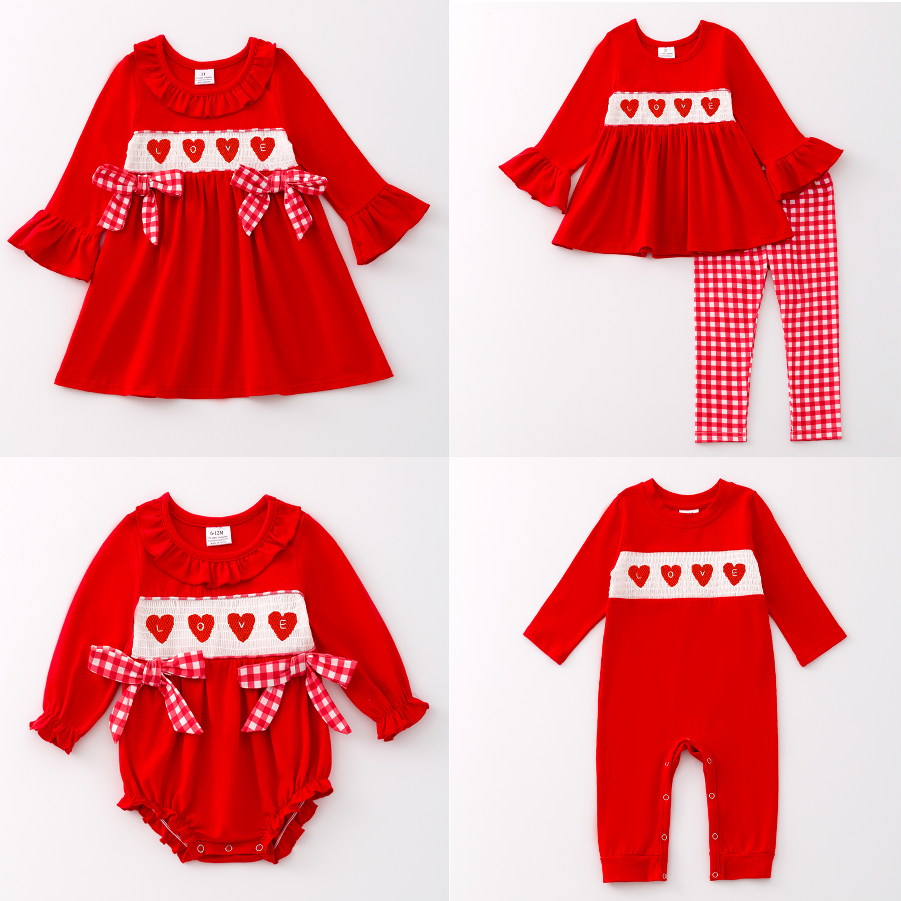(Pre Order)Girls and Boys Valentine's Day Embroidery Smocked Dress Romper Outfit