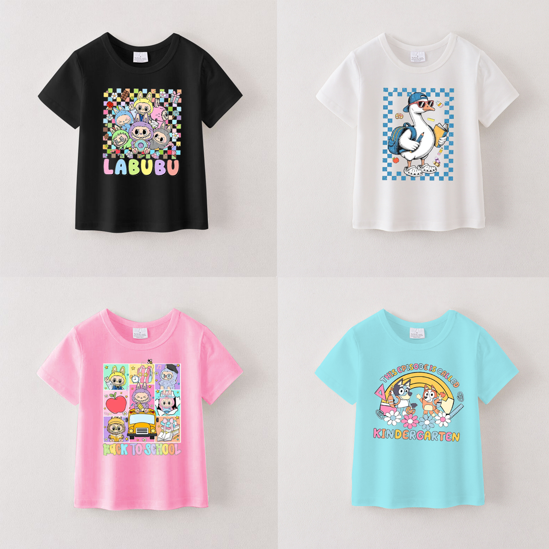(Pre Order)Girls Summer Back To School Cartoon Print Cotton Top