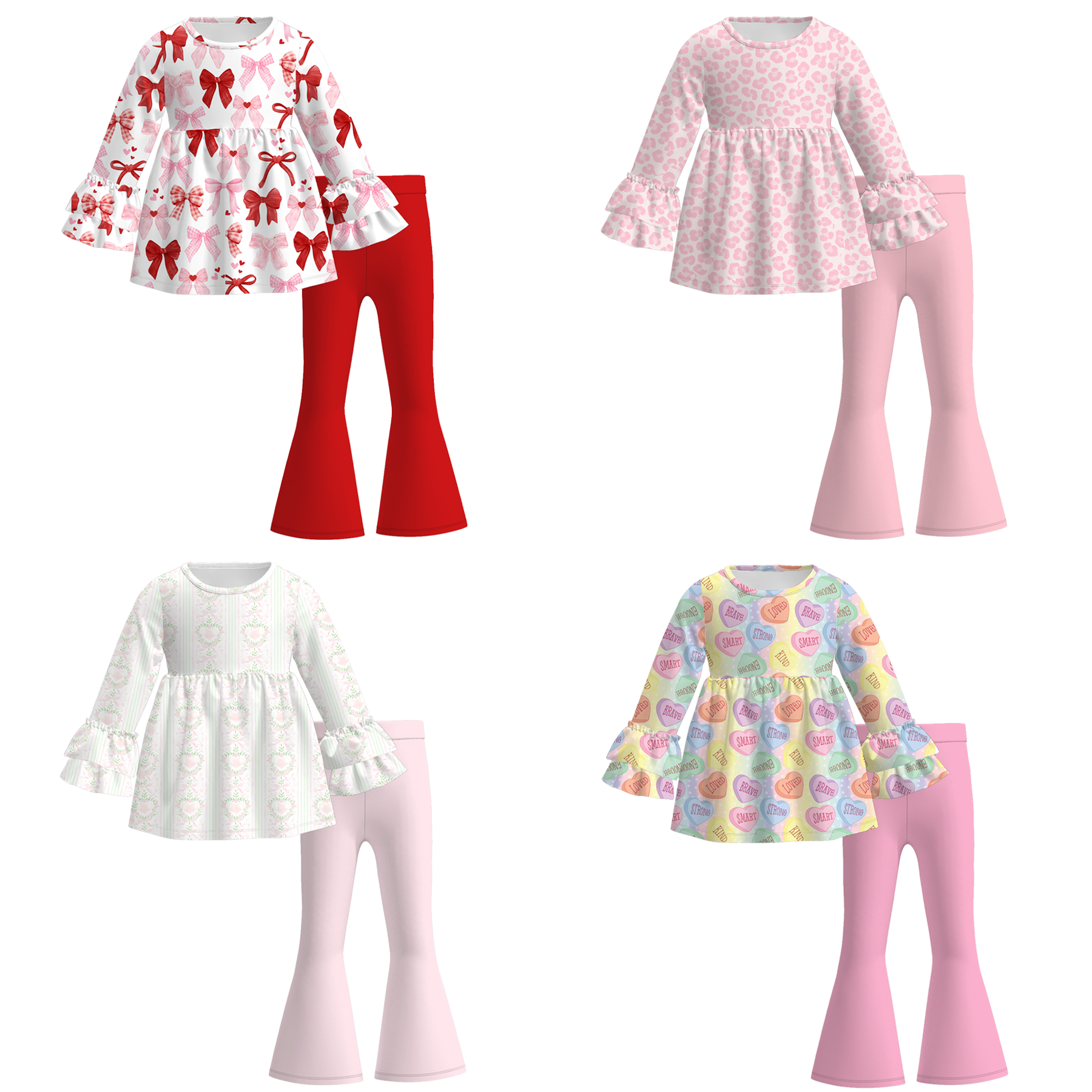 (Pre Order)Girls Valentine's Day Print Ruffle Outfit Set