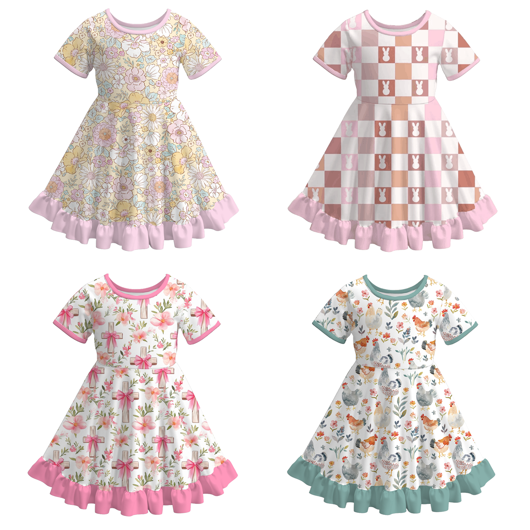 (Pre Order)Girls Easter Bunny Print Dress