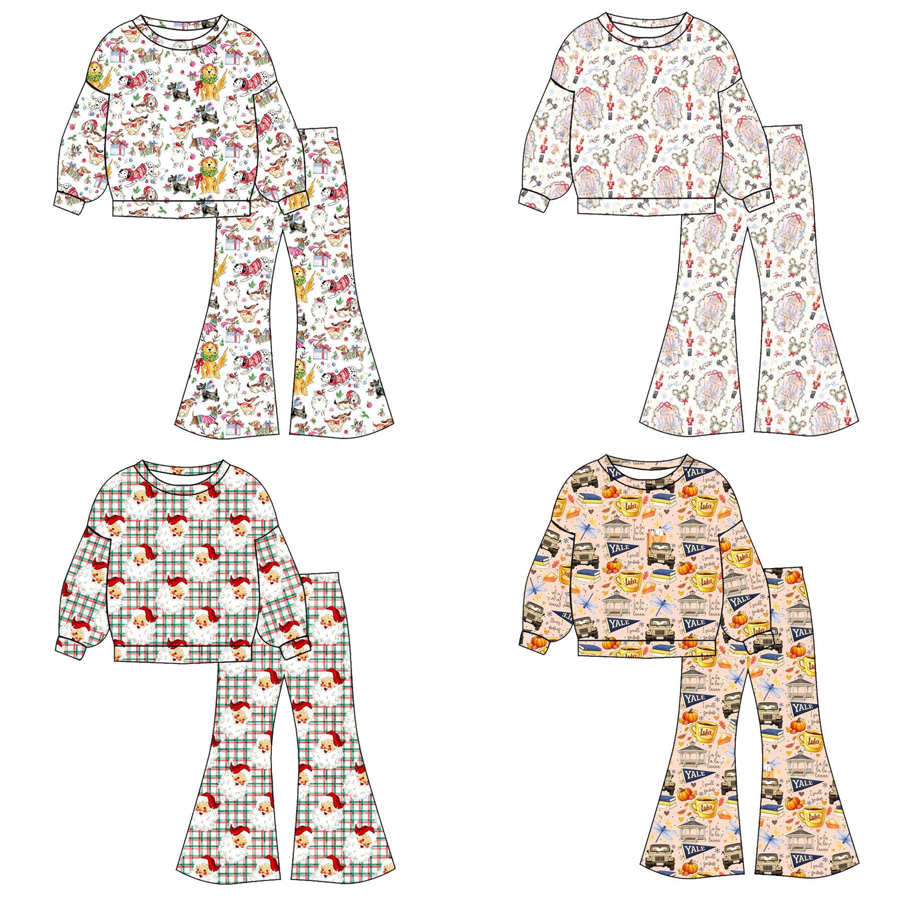 (Weekly Pre-Order)Girls Christmas Print Twill Sweatshirt Suit(Ends 8.16)