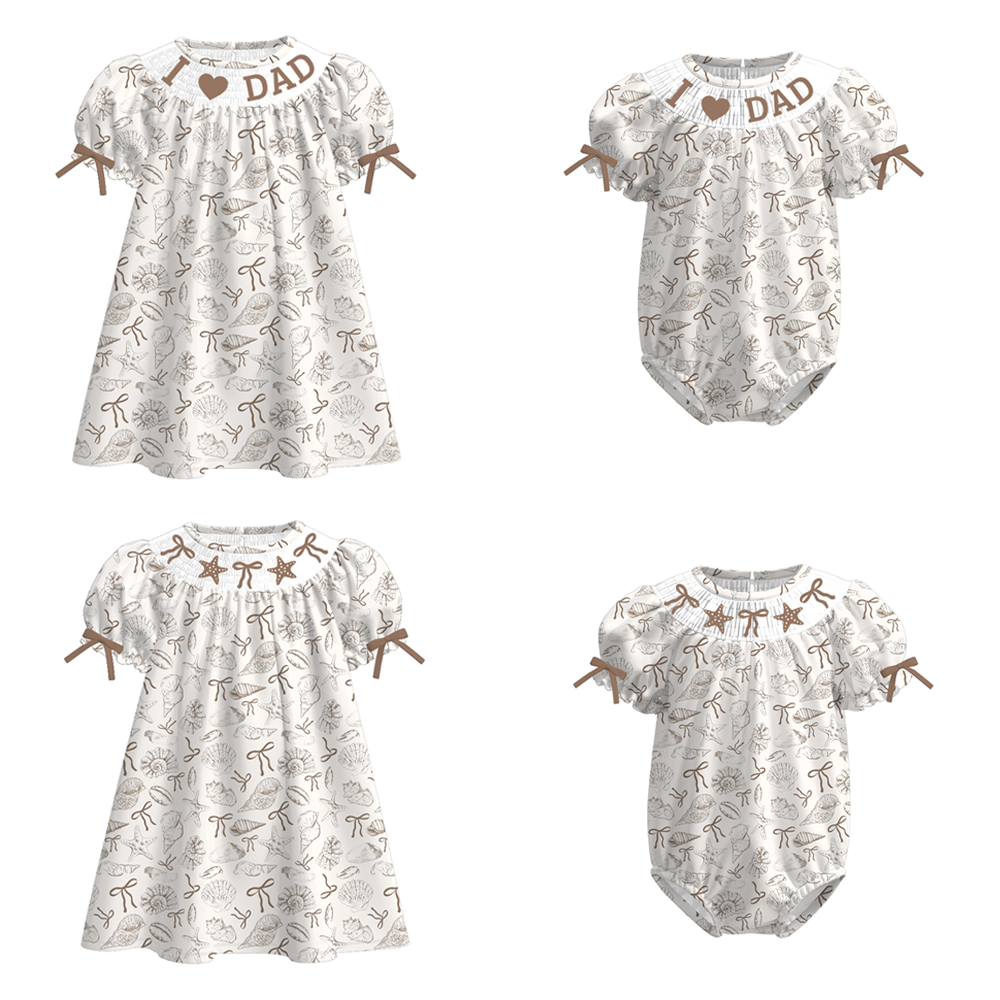 (Pre Order)Sisters Spring and Summer Shell Embroidery Smocked Dress&Romper