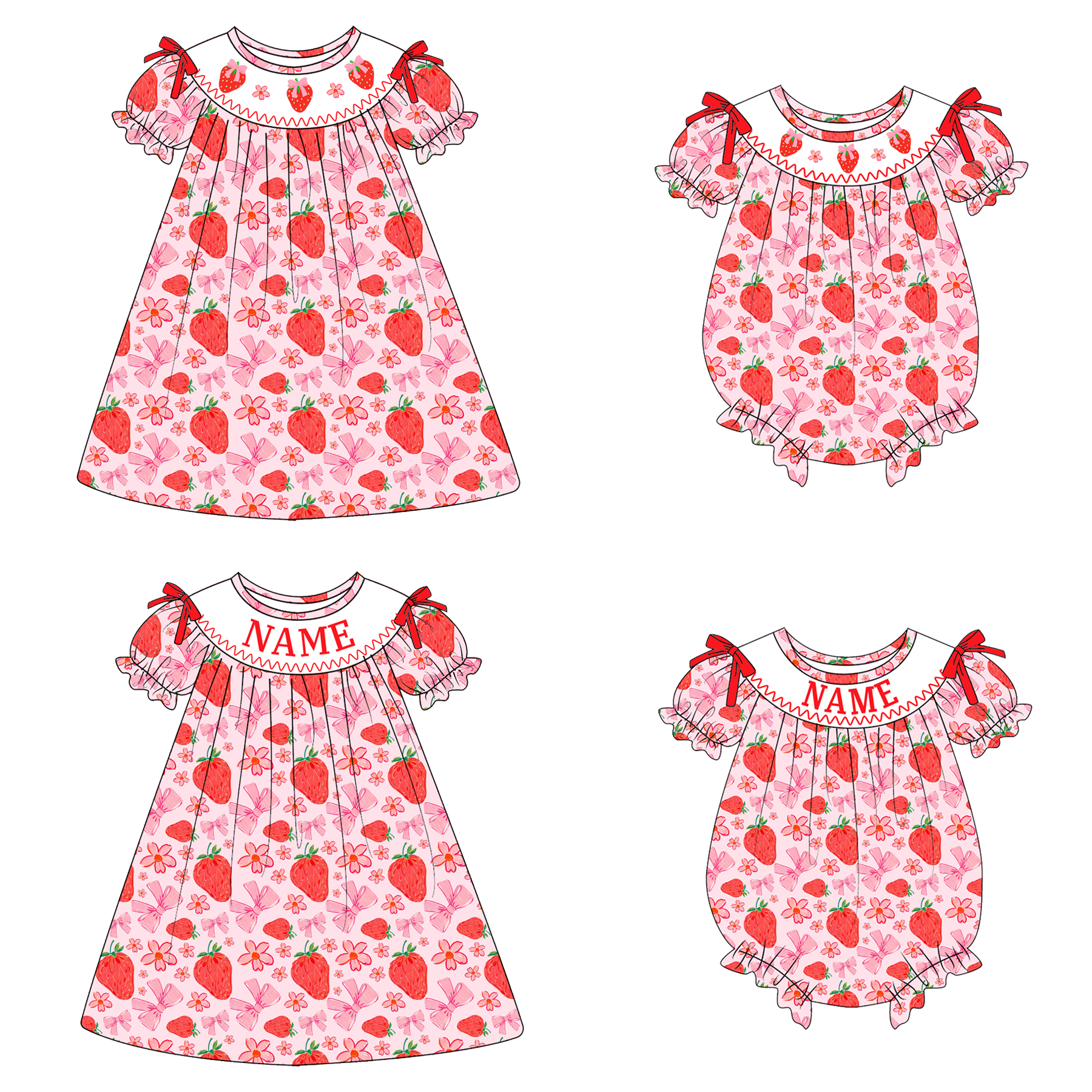 (Pre Order)Sisters Spring&Summer Strawberry Embroidery Smocked Dress&Romper