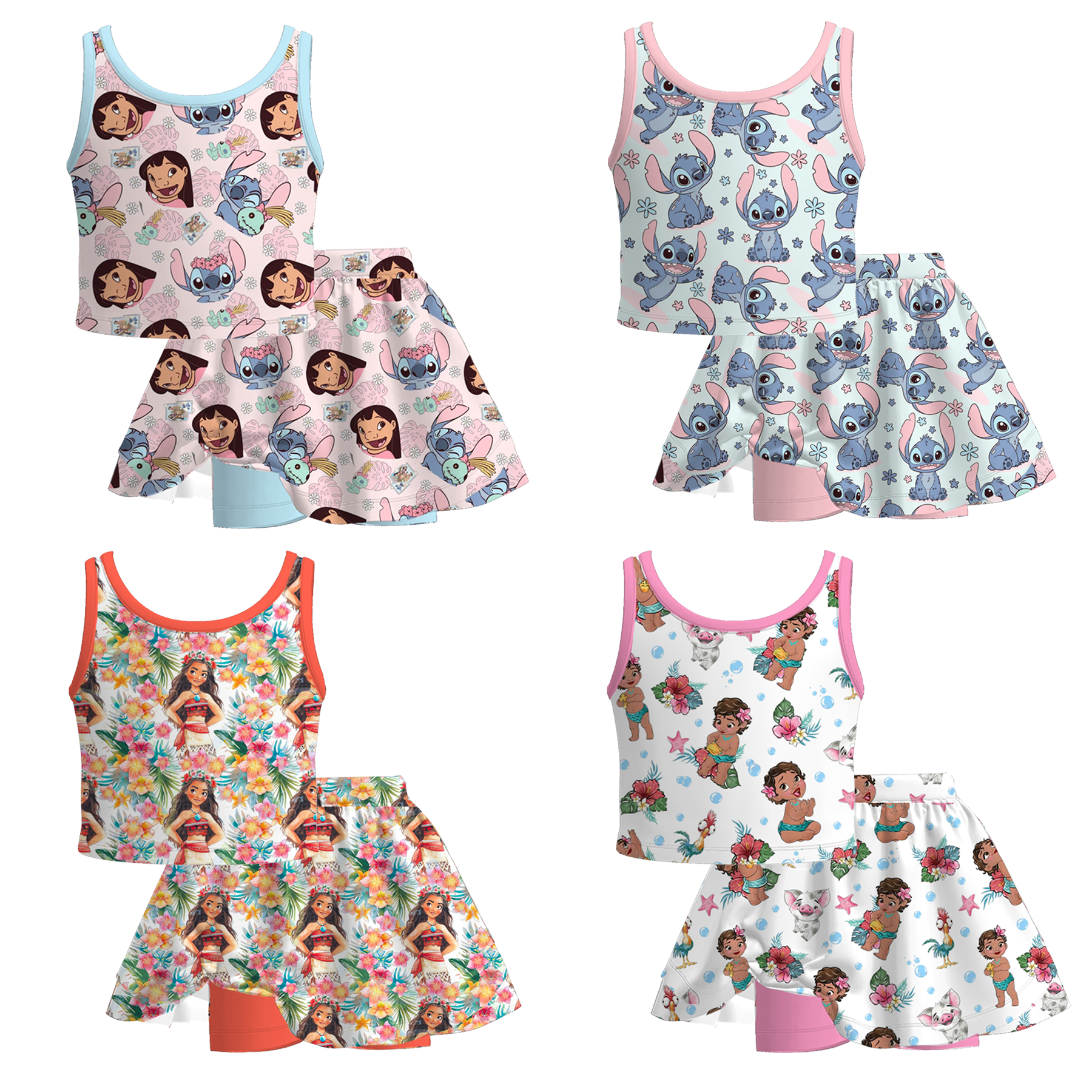 (Pre Order)Girls Spring and Summer Cartoon Print Skort Set