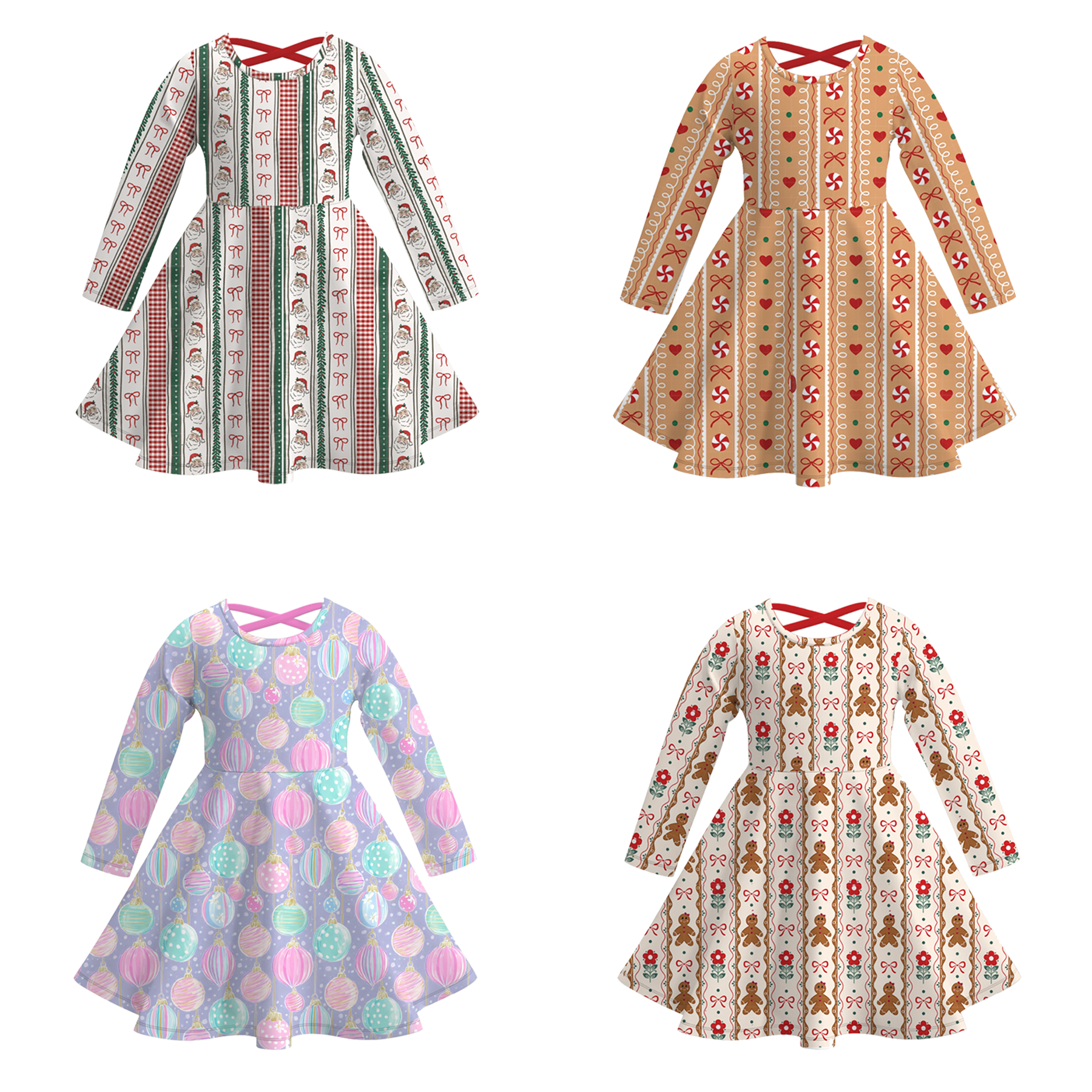 (Pre Order)Girls Christmas Cartoon Print Dress