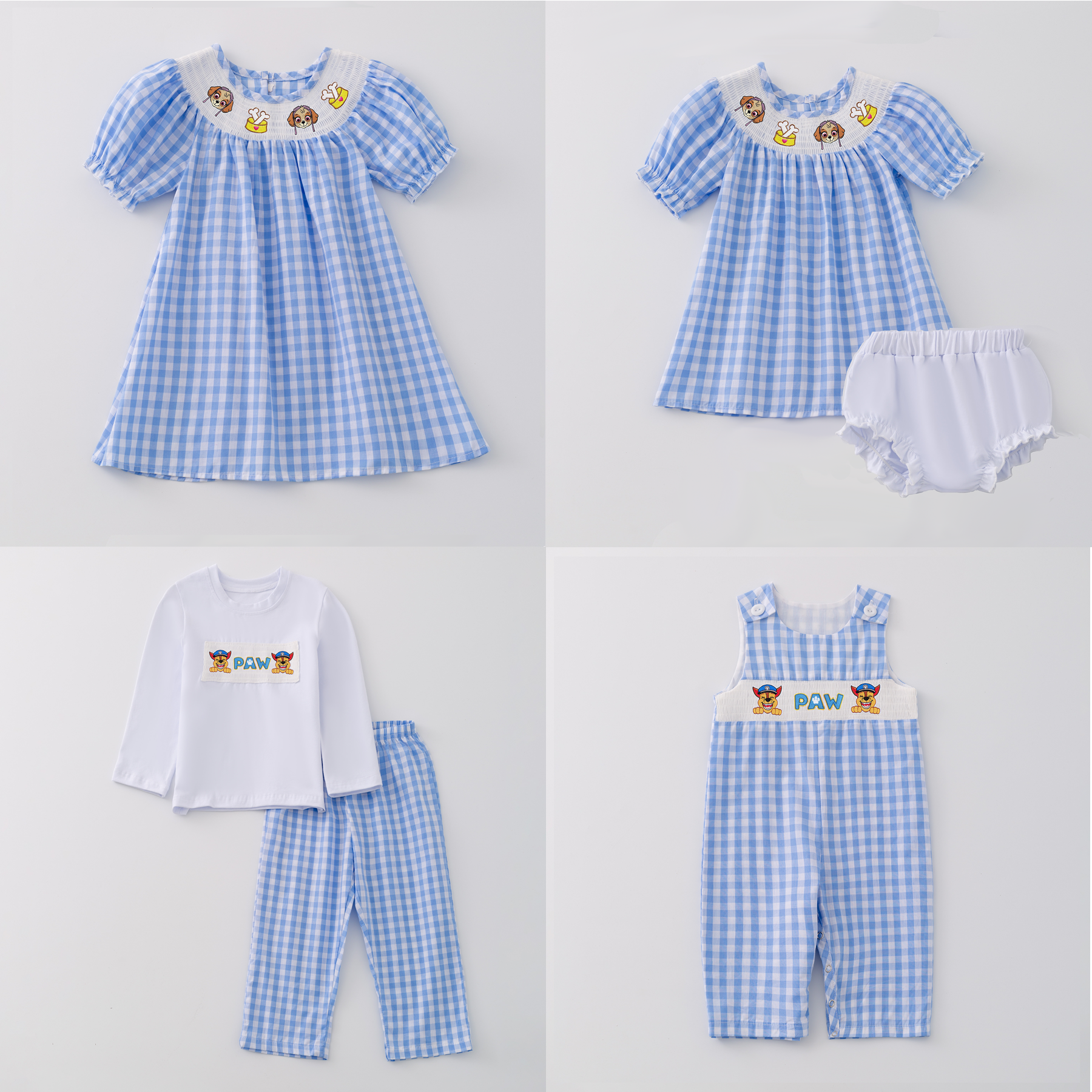 (Pre Order)Girls and Boys Spring Cartoon Character Embroidery Smocked Dress Romper Outfit