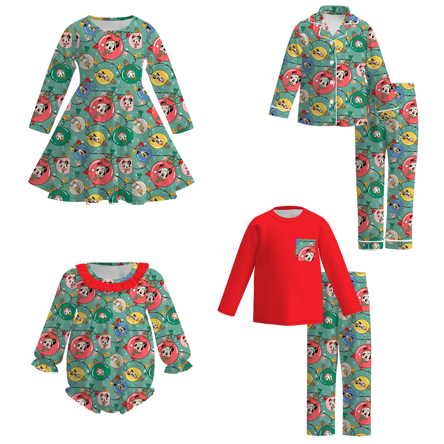 (Pre Order)Family Christmas Cartoon Print Dress,Set,Pajamas&Romper