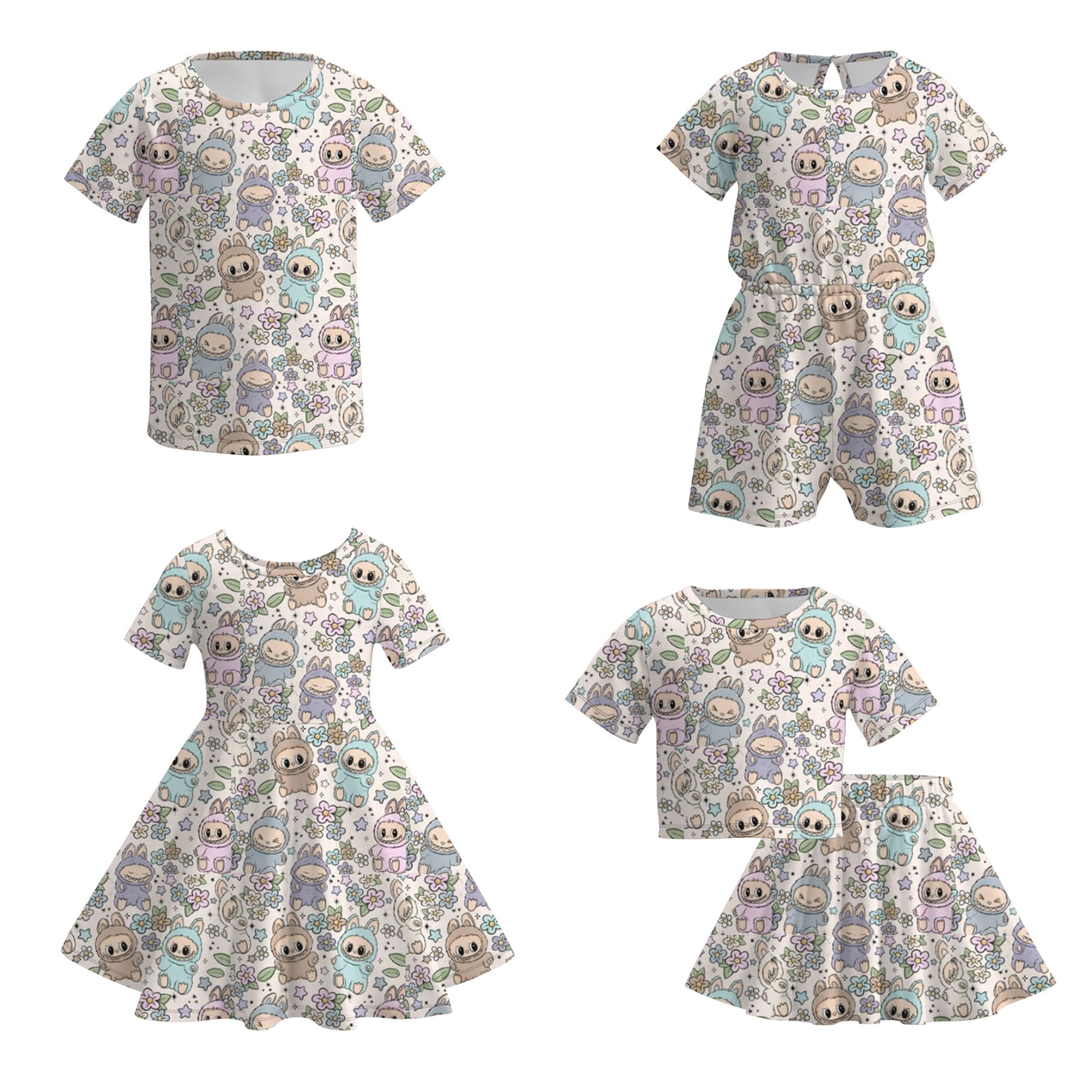(Pre Order)Girls Spring and Summer Cartoon Print Dress,Set,Jumpsuit&Top