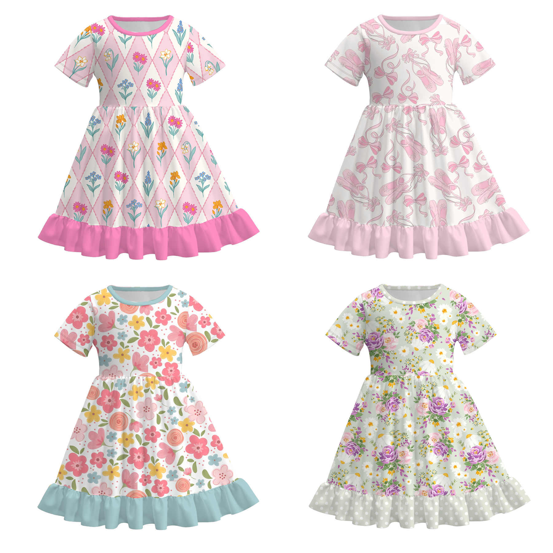 (Pre Order)Girls Spring and Summer Floral Print Dress