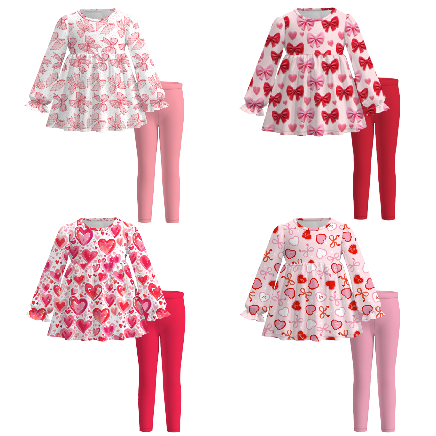 (Pre Order,Prepack Zone)Girls Valentine's Day Print Outfit Set(Mix Size)