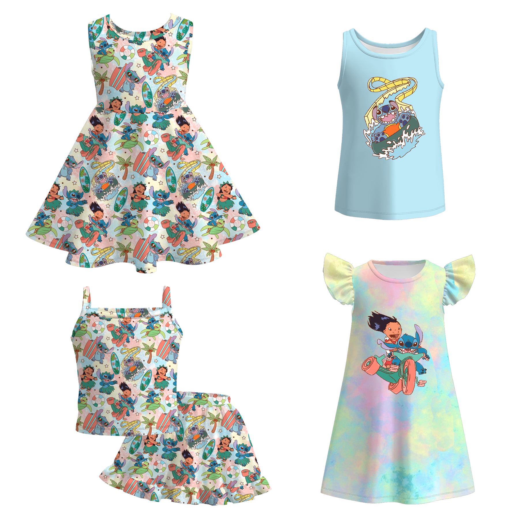 (Pre Order)Siblings Spring and Summer Cartoon Print Dress,Top and Set