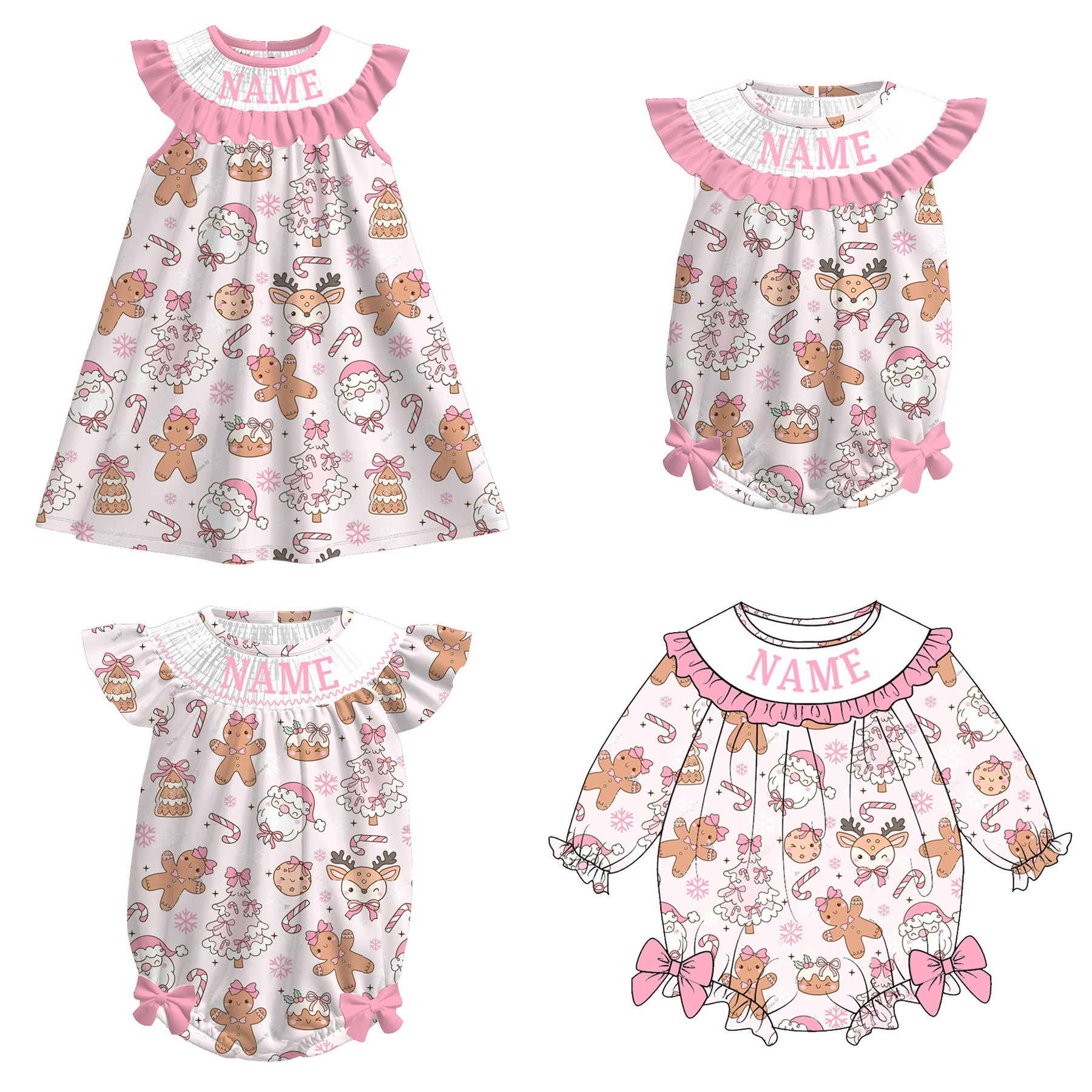 (Pre Order)Family Christmas Embroidery Smocked Dress&Romper