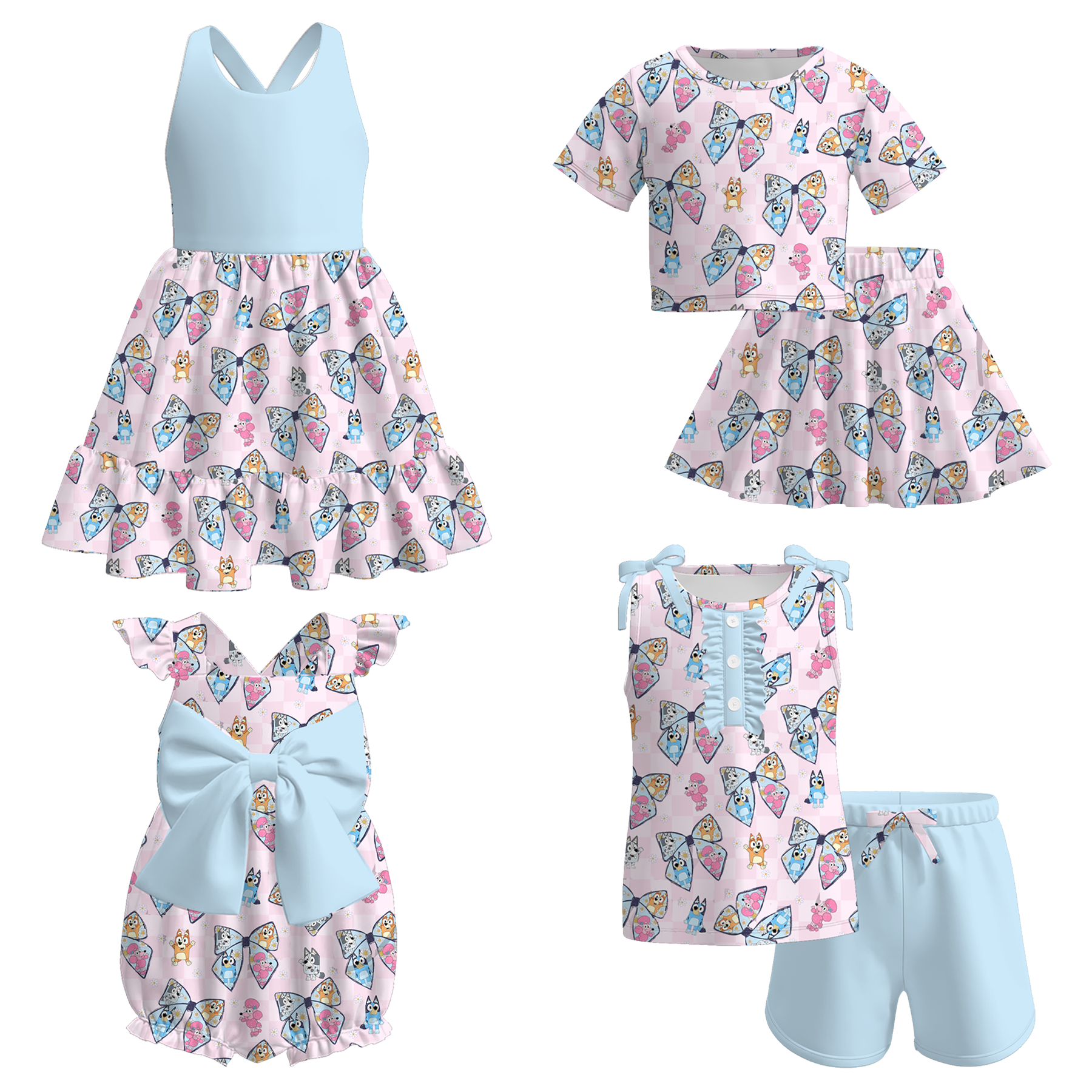 (Pre Order)Sisters Spring and Summer Cartoon Print Dress,Romper and Set