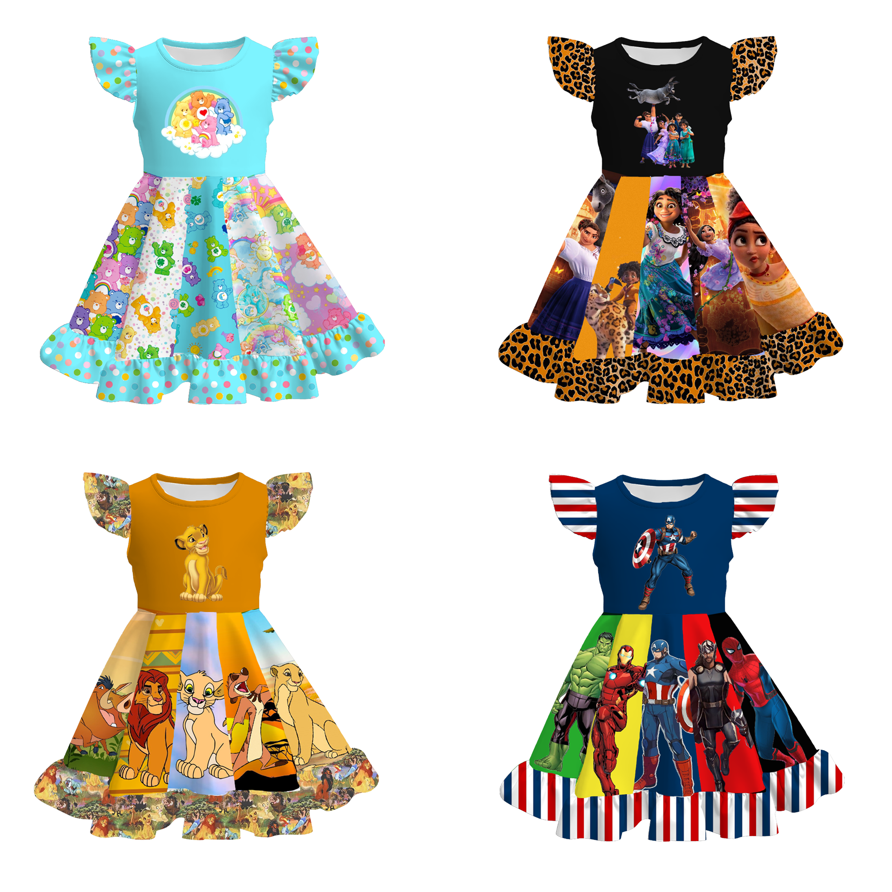 (Pre Order)Girls Spring and Summer Cartoon Character Print Dress
