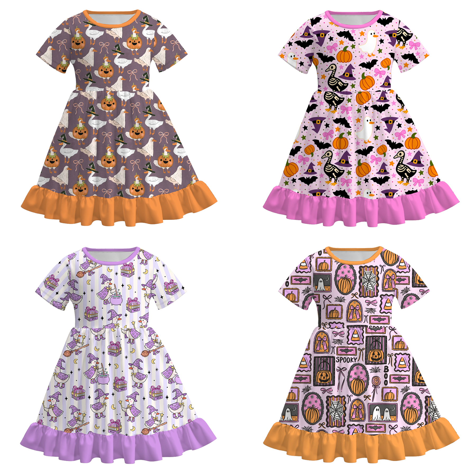 (Pre Order)Girls Halloween Goose Print Dress