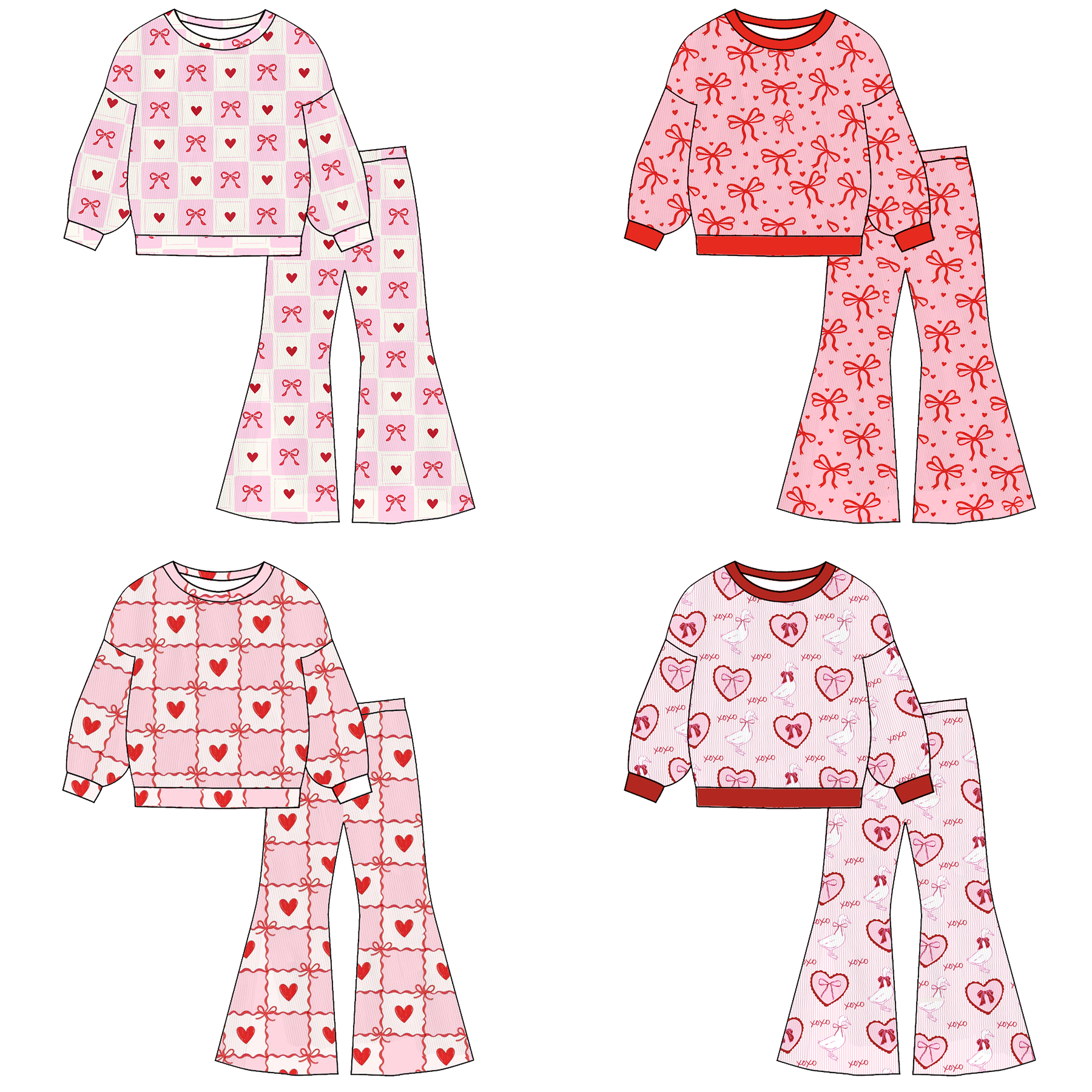 (Pre Order)Girls Valentine's Day Print Twill Sweatshirt Suit