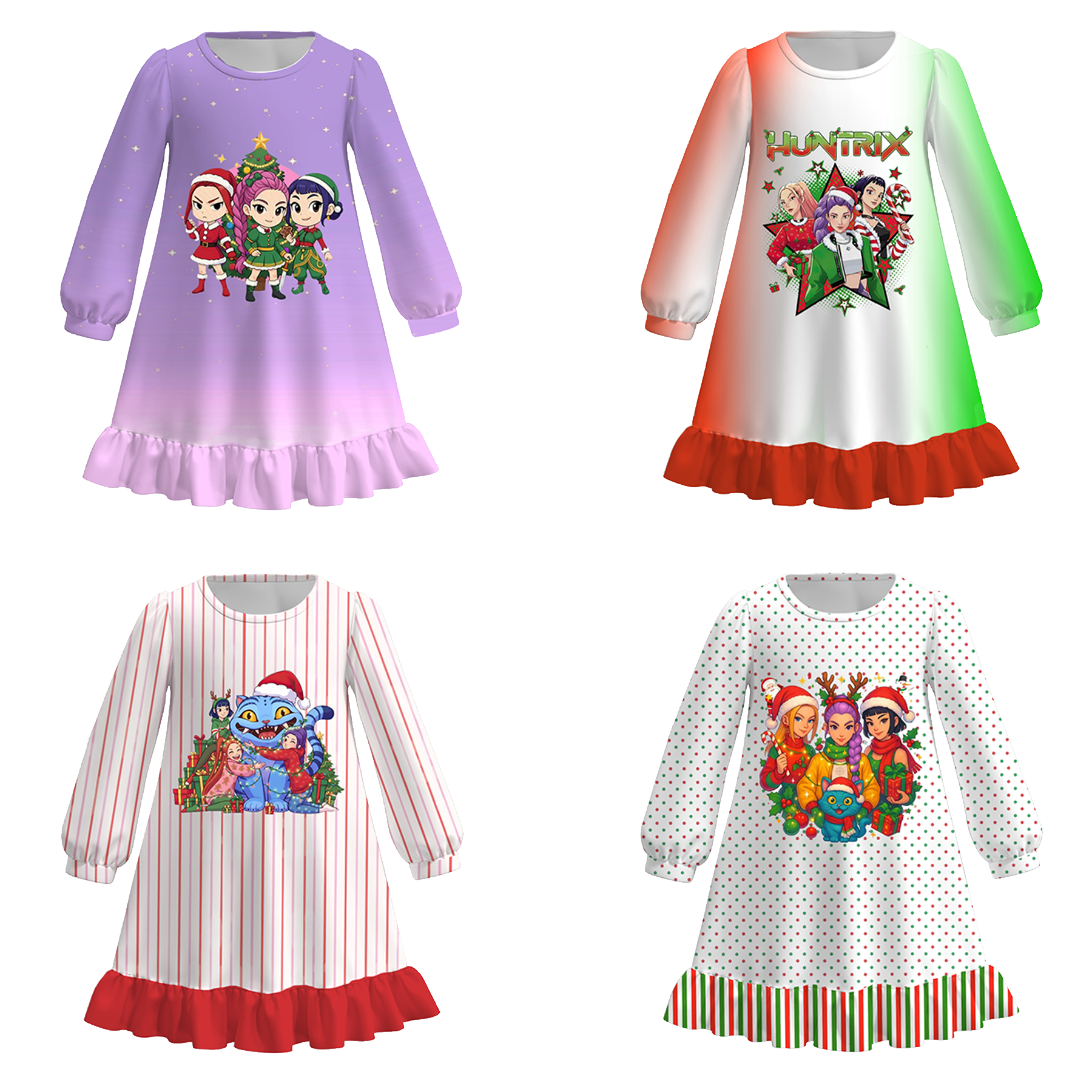 (Pre Order)Girls Christmas Movie Character Print Pajamas Dress