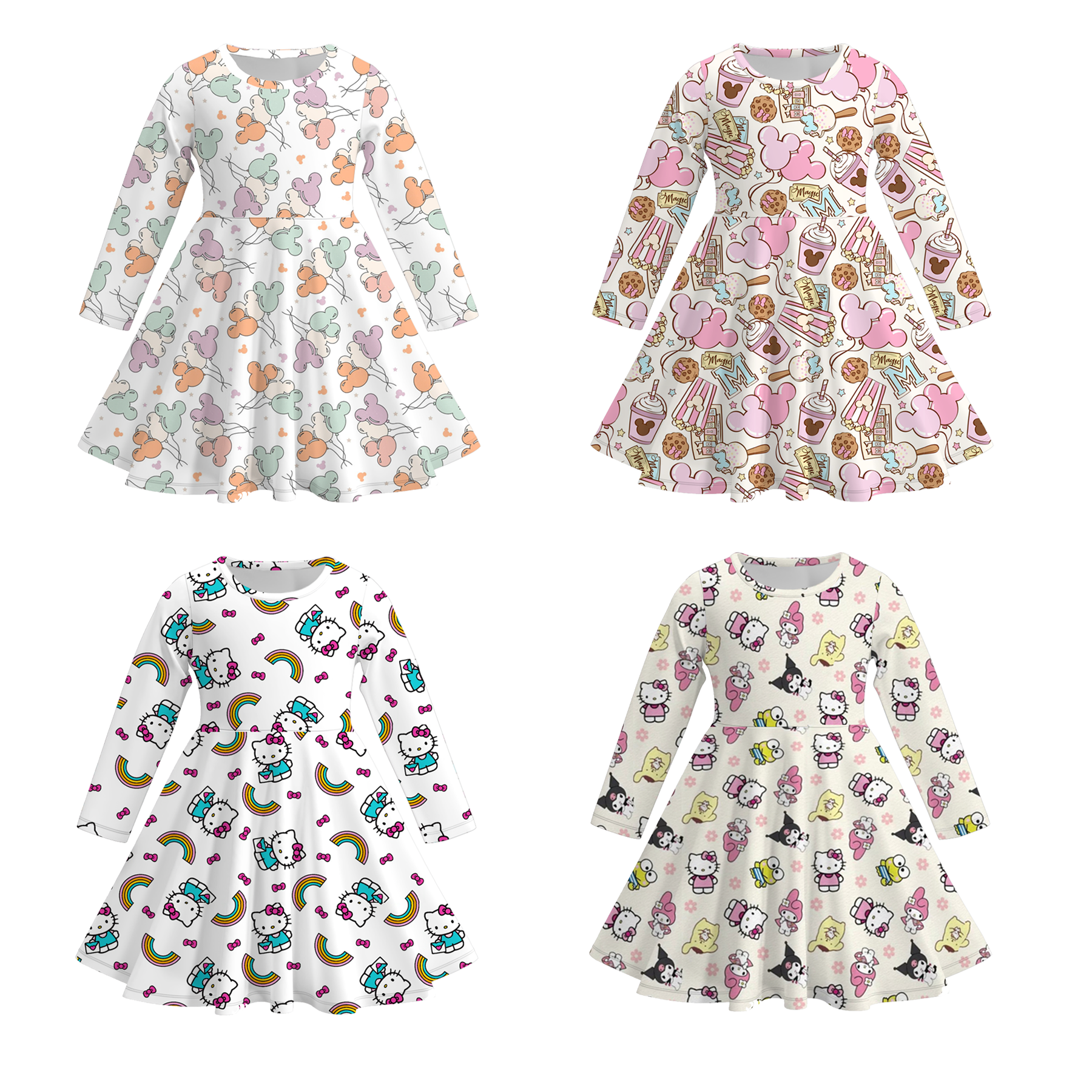 (Pre Order)Girls Cute Cartoon Character Print Dress